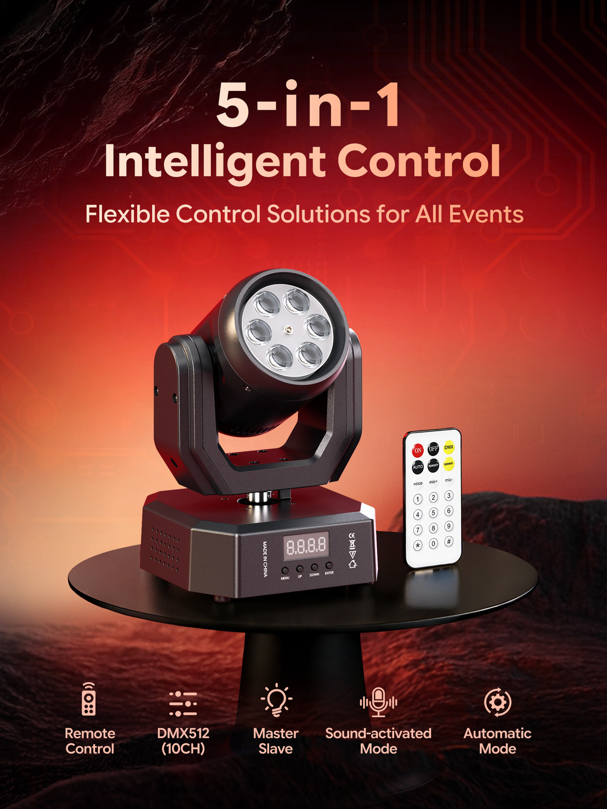 6Color LED Moving Head Light 80W DMX512 RDM Sound Active Stage Lamp Party KTV