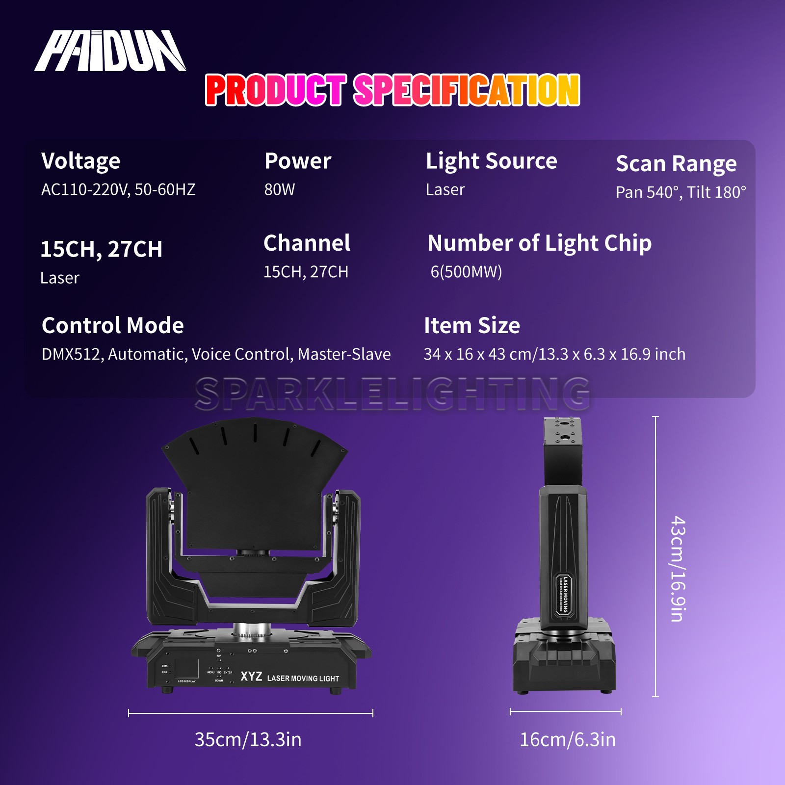 PAIDUN XYZ Axis 6 Eyes RGB Moving Head Laser Light Rotation DJ Stage Lighting