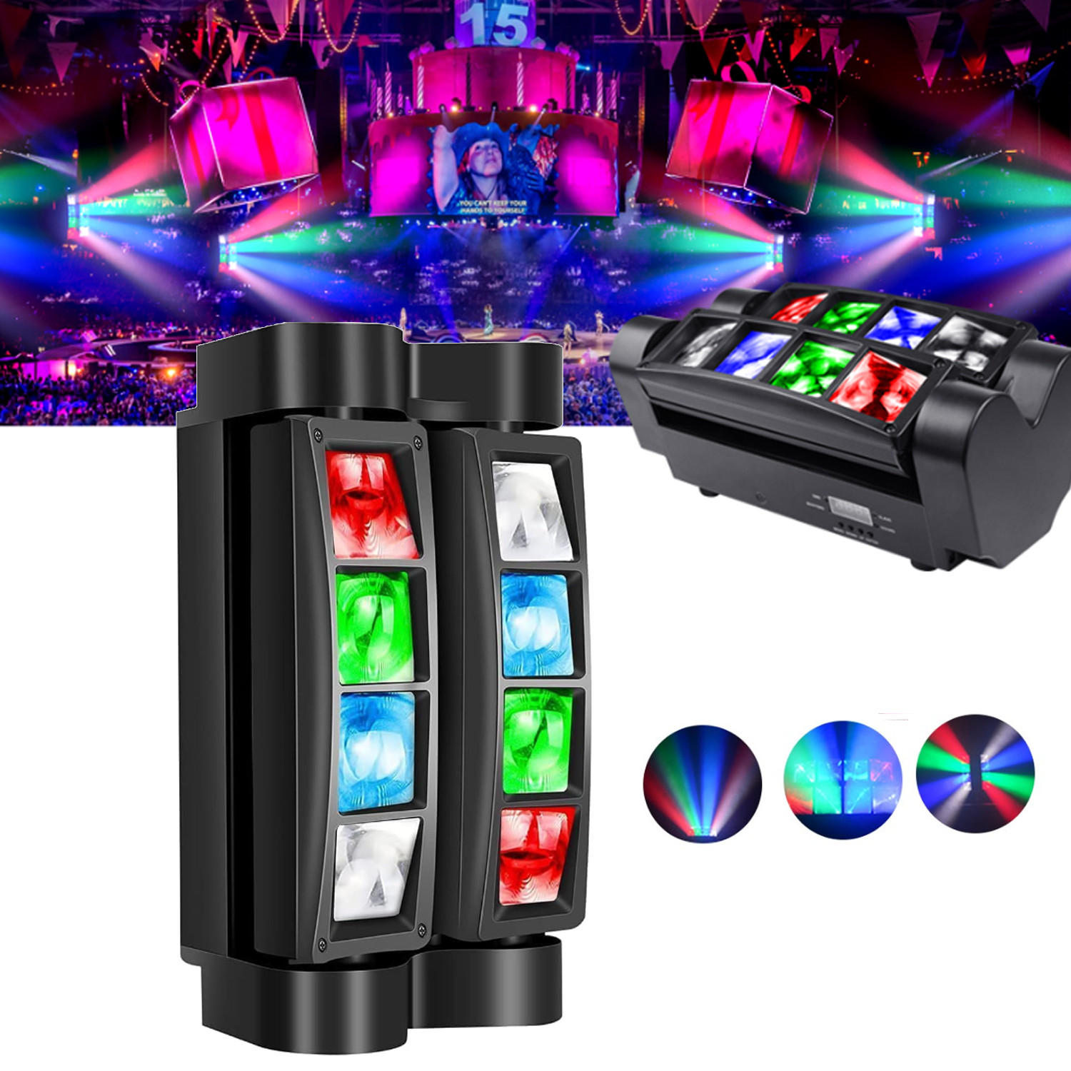 80W 8LED RGBW Spider Moving Head Stage Lighting Beam DMX Disco Party DJ Lighting