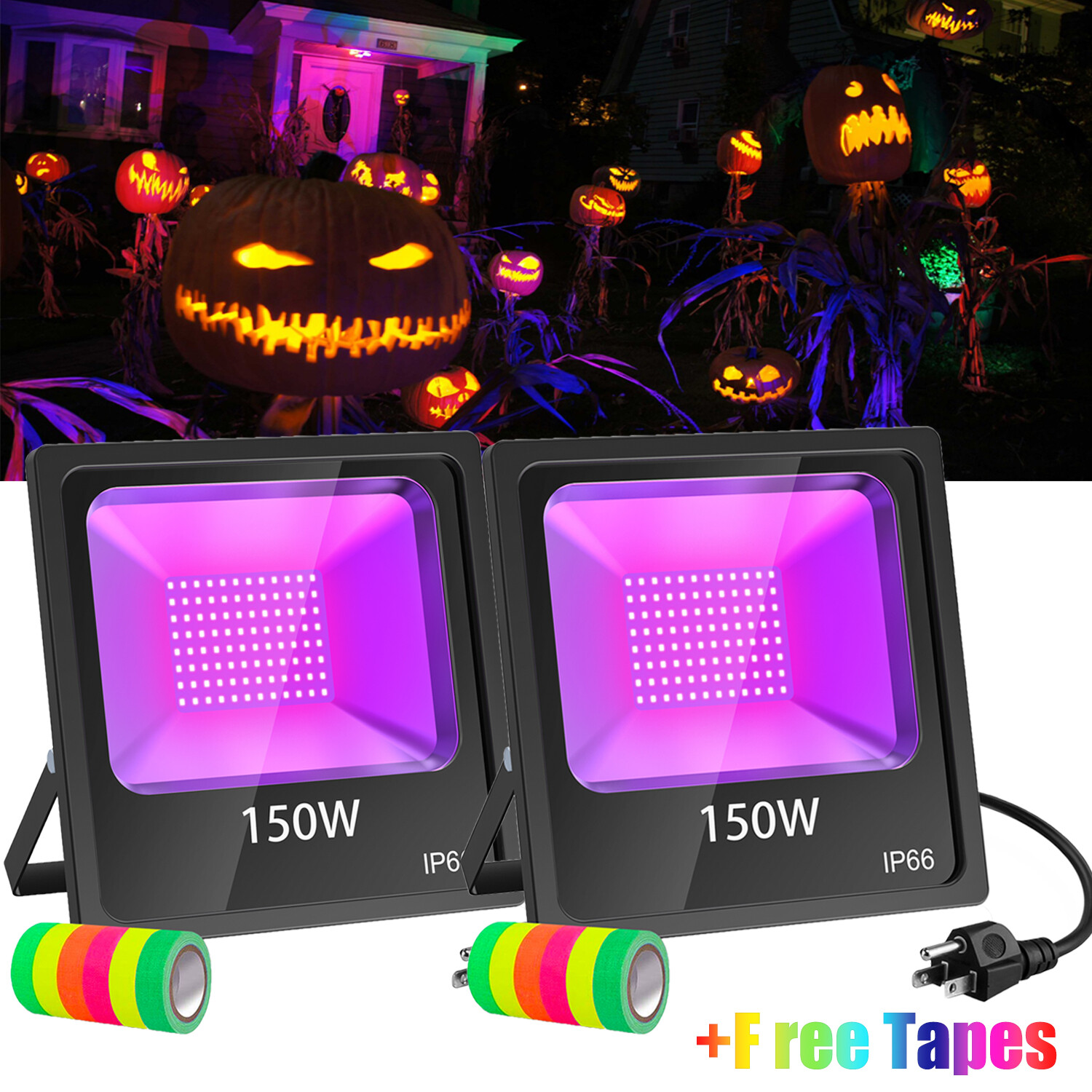 2-Pack 150W UV LED Black Lights Halloween Xmas Party Stage Club Floodlight IP66
