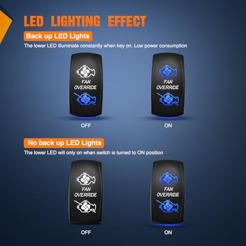 Rocker Switch Led Light Bar 5 Pin Laser On Off | SPST Switches Fan Override