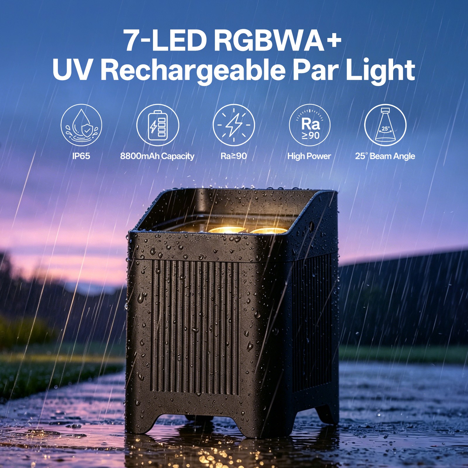 140W 7LED Waterproof Wireless Par Light Battery DJ DMX RGBWA+UV Wash Uplights