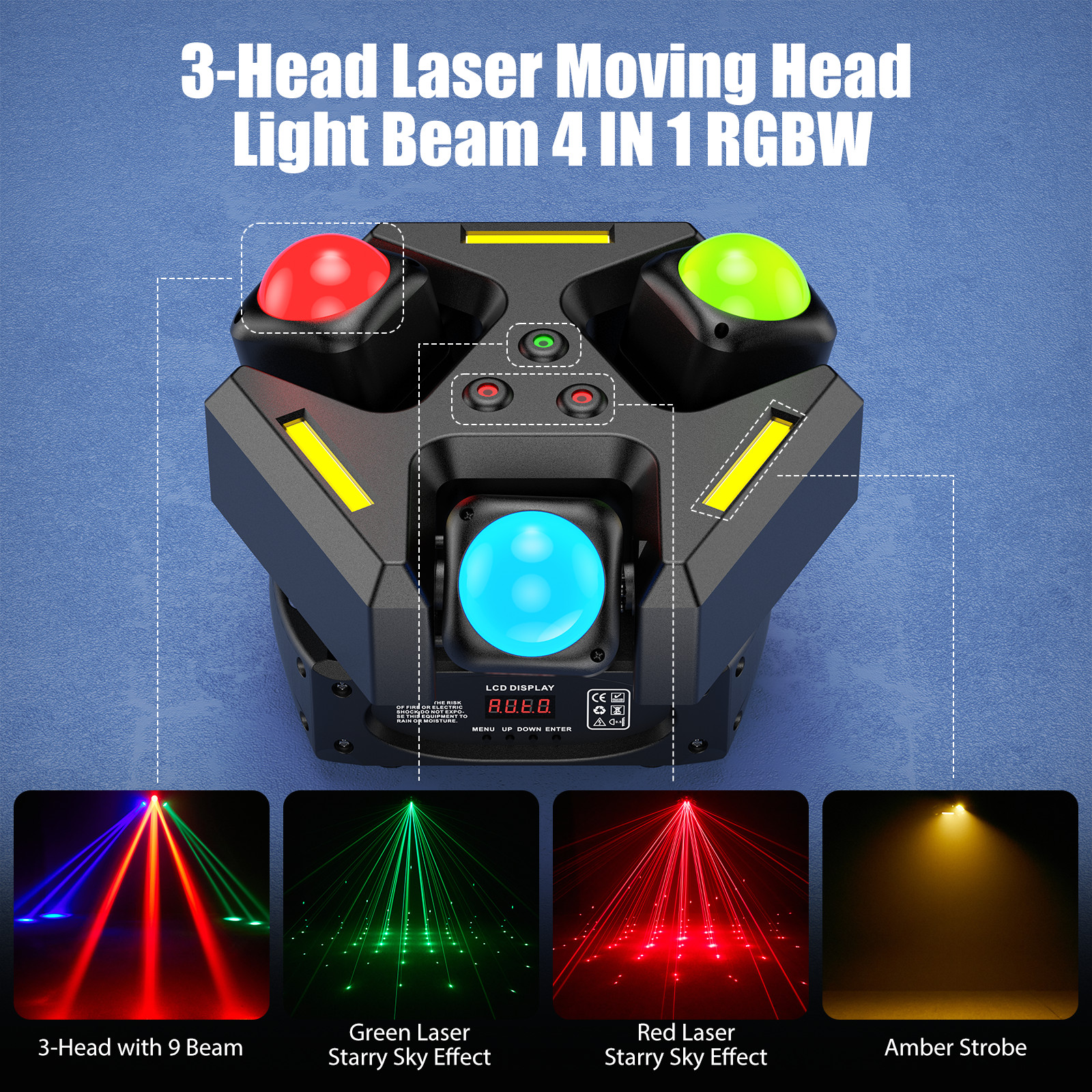 180W 3 Head Moving Light With Starlight Strobe Beams DMX For Small Party Event