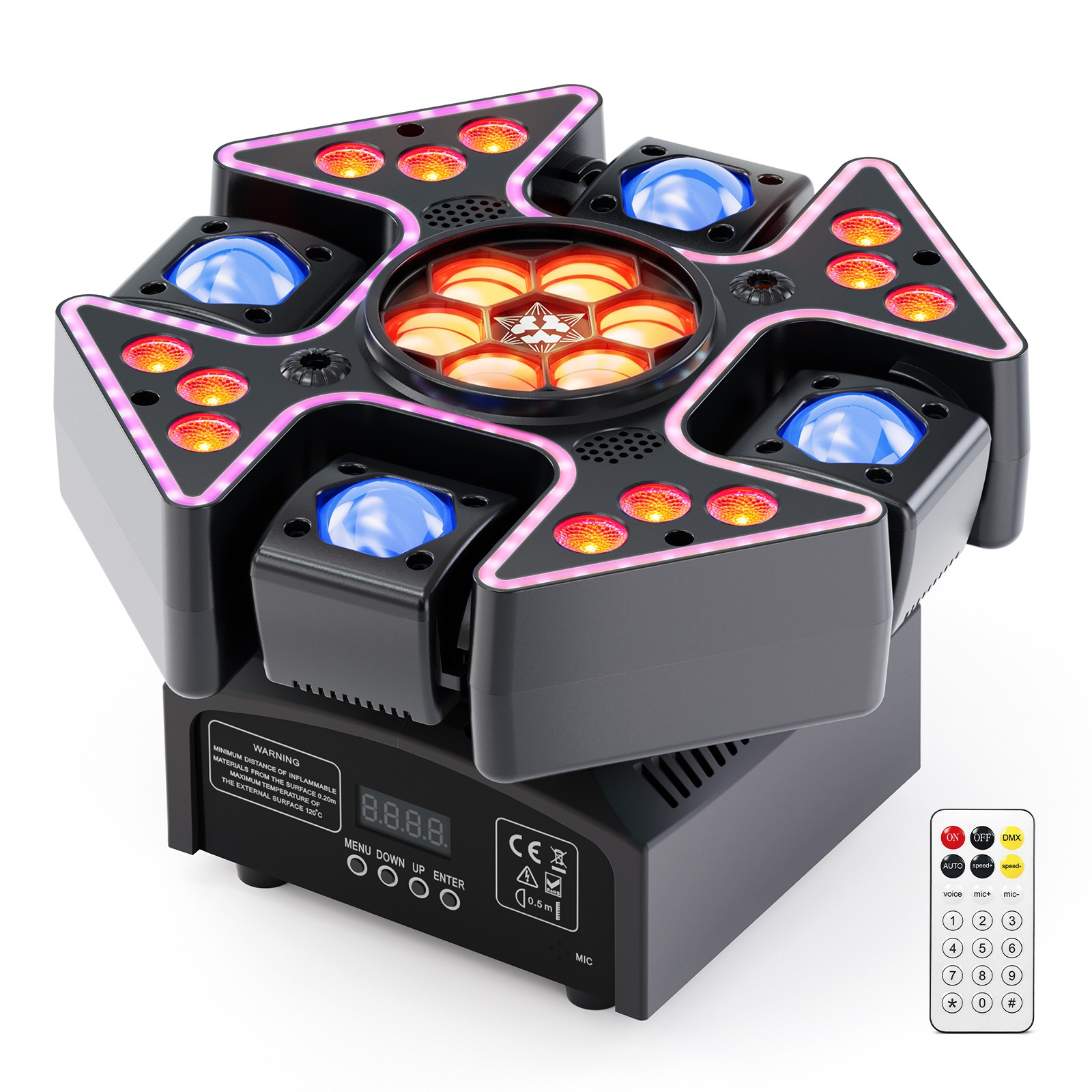 150W 4-Arm Swing Beam & RGB Laser Strobe Moving Head Stage Light DMX Show Party