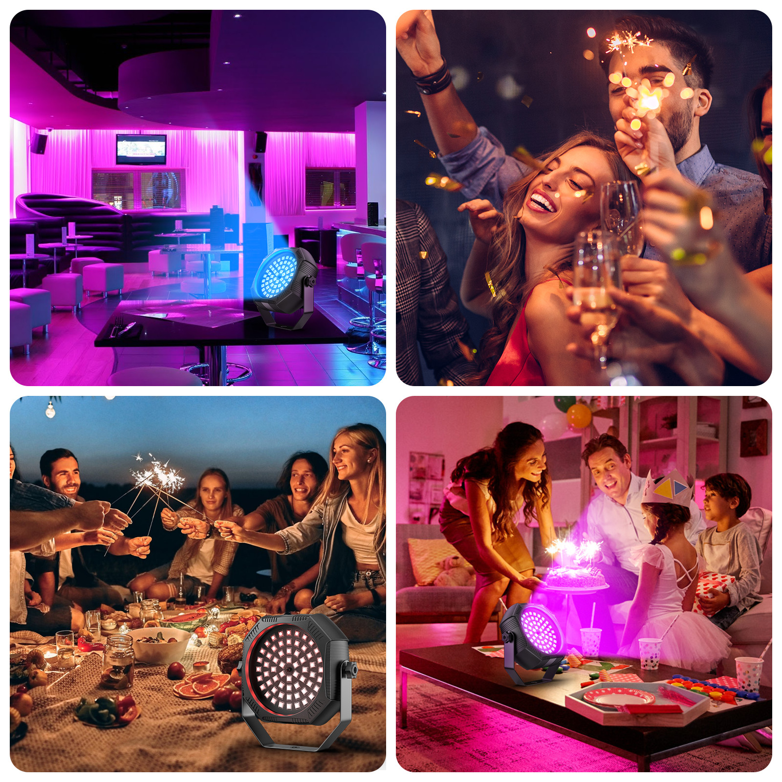 10PC Rechargeable Par Lights 90W RGB Battery Wireless 60LED DJ Uplights w/Remote