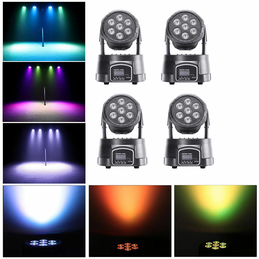 4PCS Moving Head Stage Lighting RGBW 7LED DMX Beam Bar DJ Disco KTV Party Light