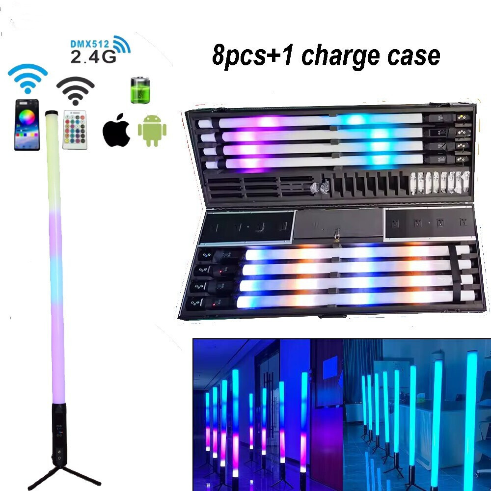 1.5m Waterproof Battery dmx Wireless wifi 360 pixel tube RGBWA 8pcs+ charge case