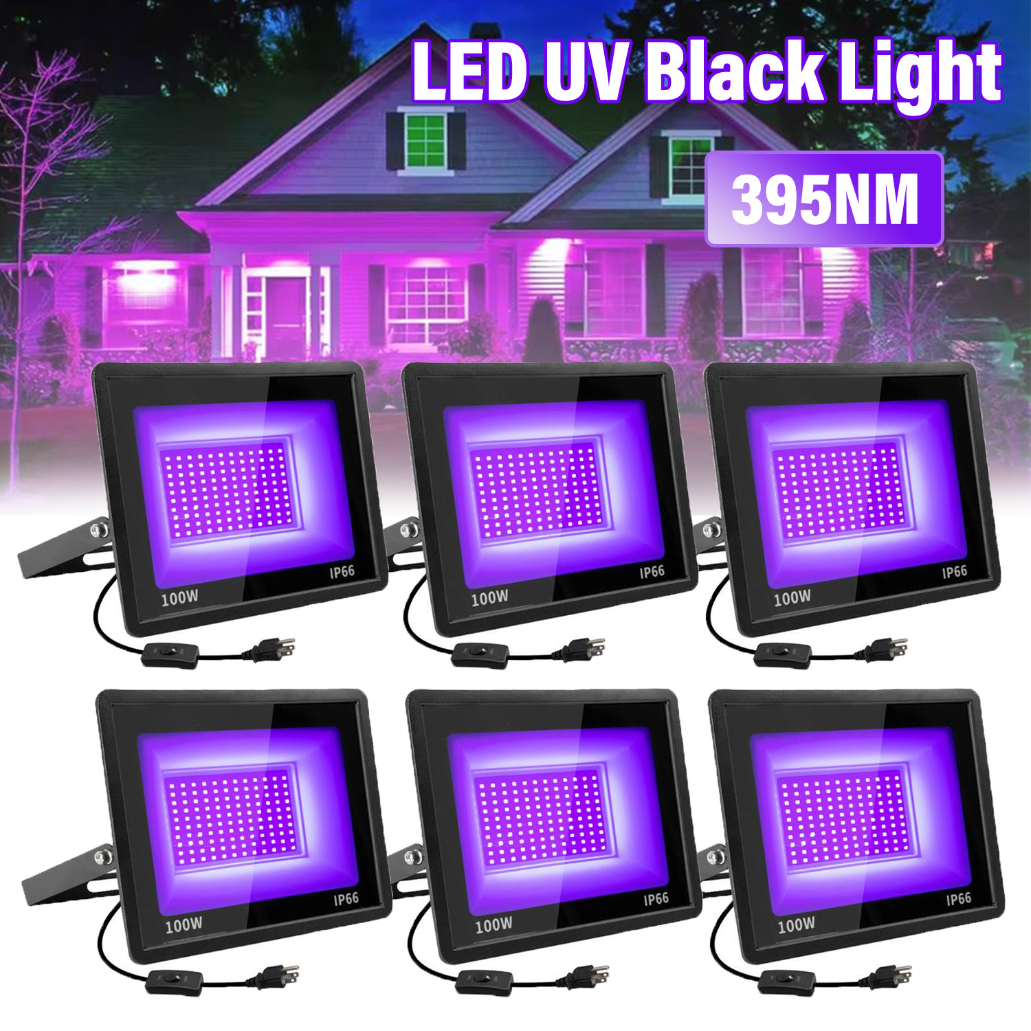 6PCS UV Black Light 100W Bar UV LED Stage Blacklight for Party DJ Club Halloween