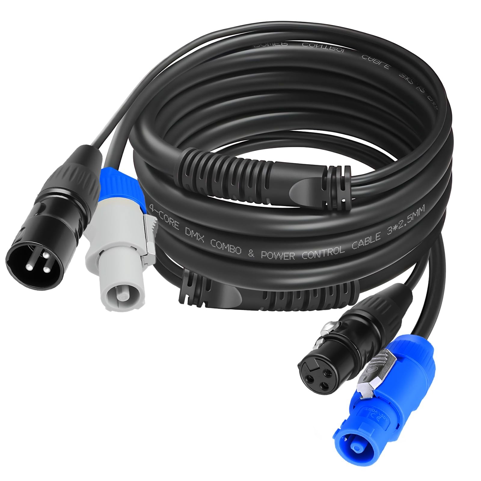 3 Pin DMX Power Con Combo Link Cable 14AWG Male to Female Lighting Cord 10 FT