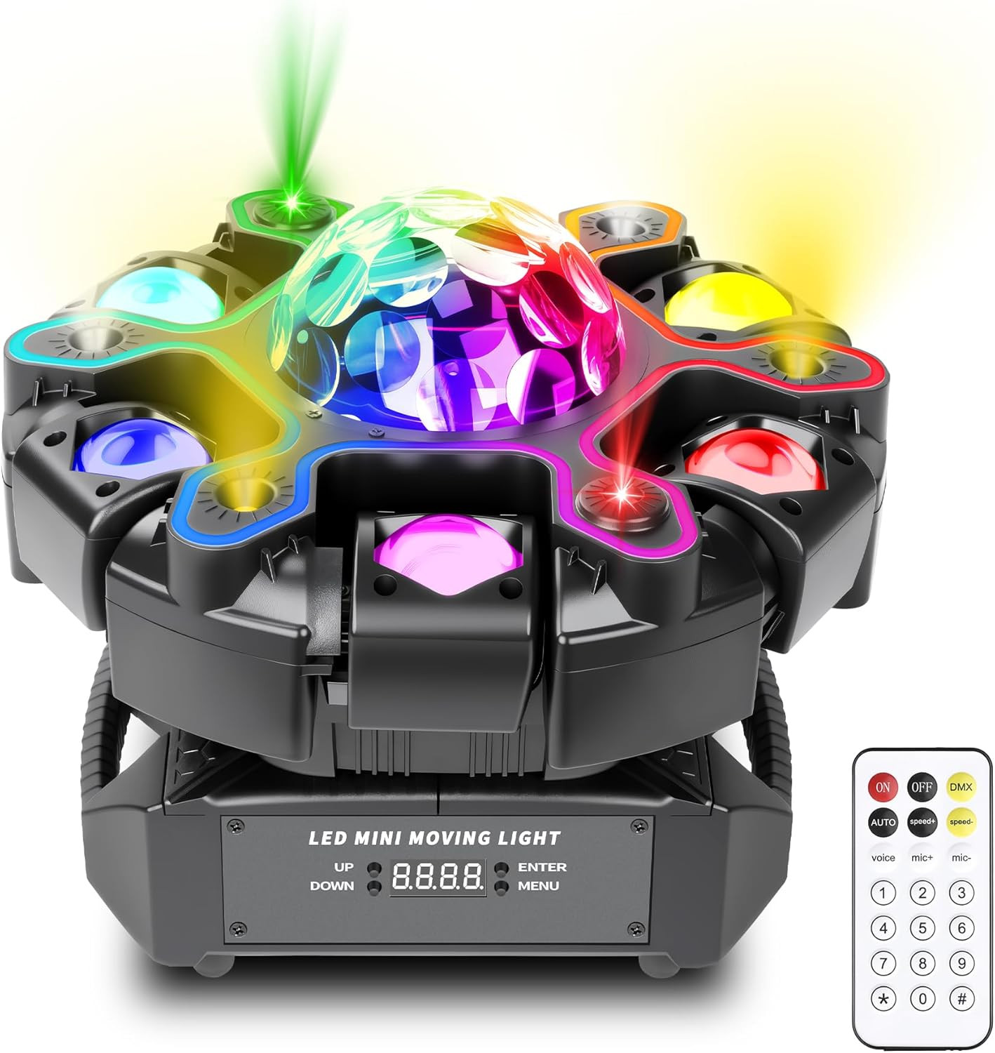 Moving Head DJ Lights, 5In1 Stage Effect Light with 6-Arm LED Beam, Disco Ball,