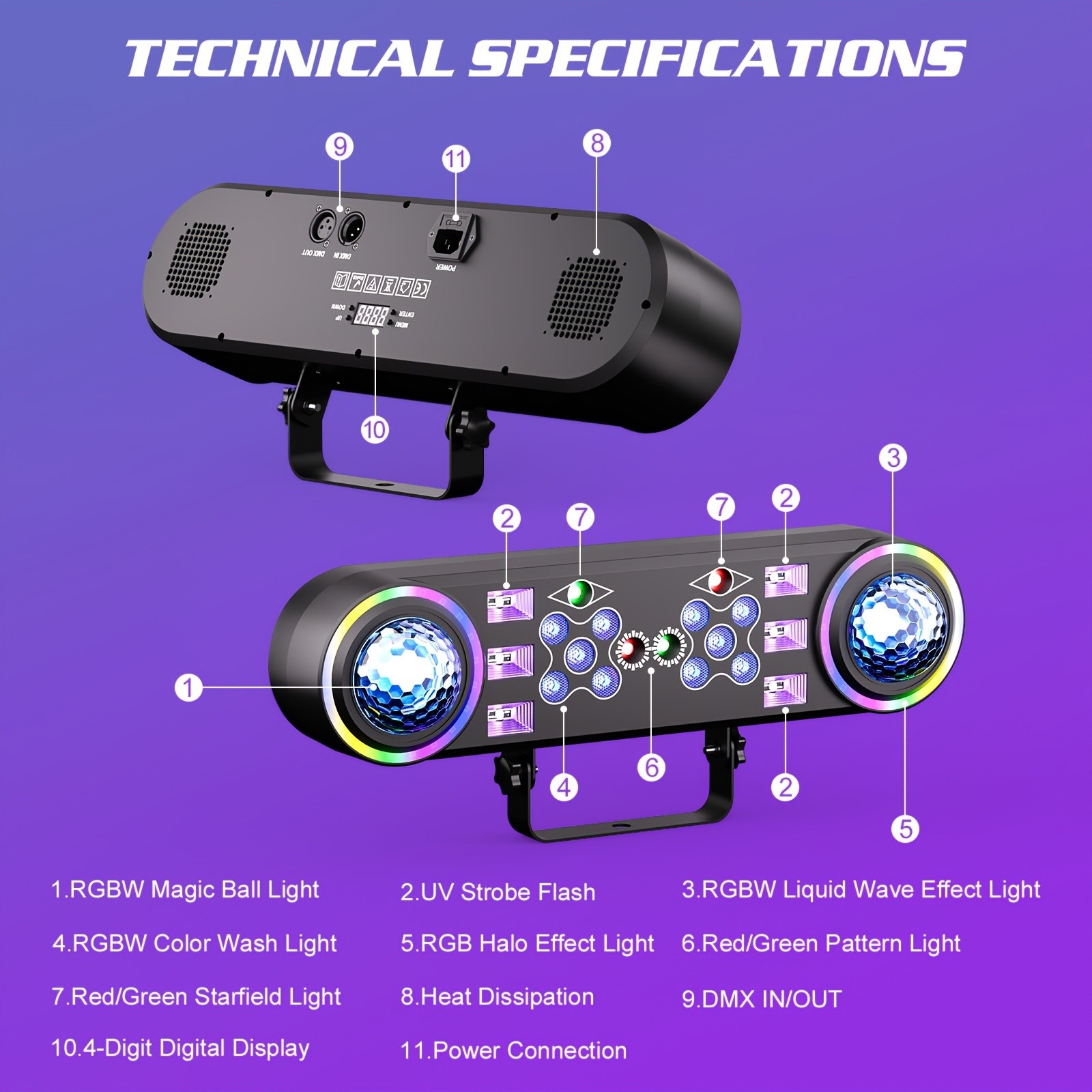80W 7-in-1 DJ Disco Light with Stand DMX Sound Activated Rotating Ball Carry Bag