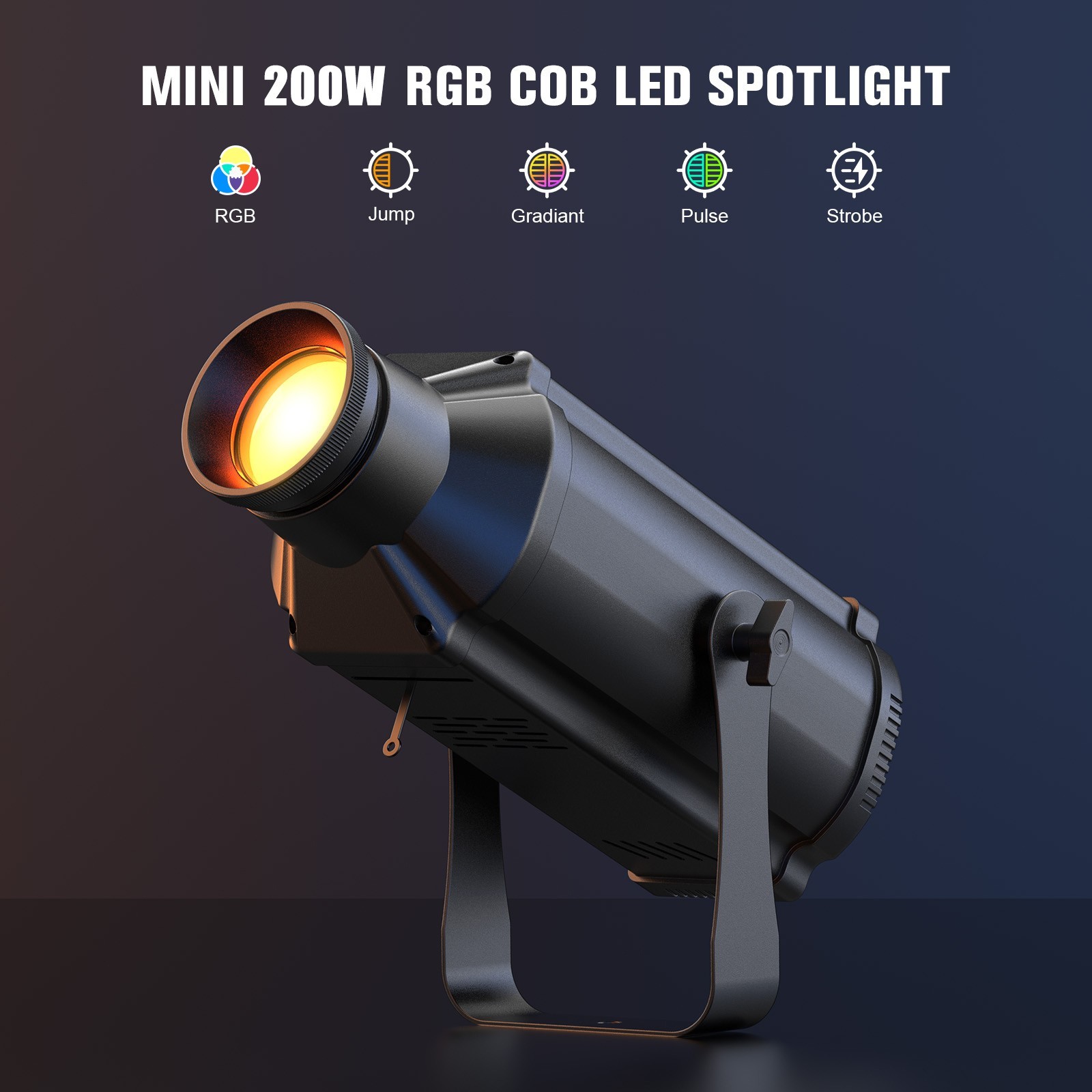 200W RGB COB LED Spotlight Manual Zoom Focus DMX Sound Control Auto Mode