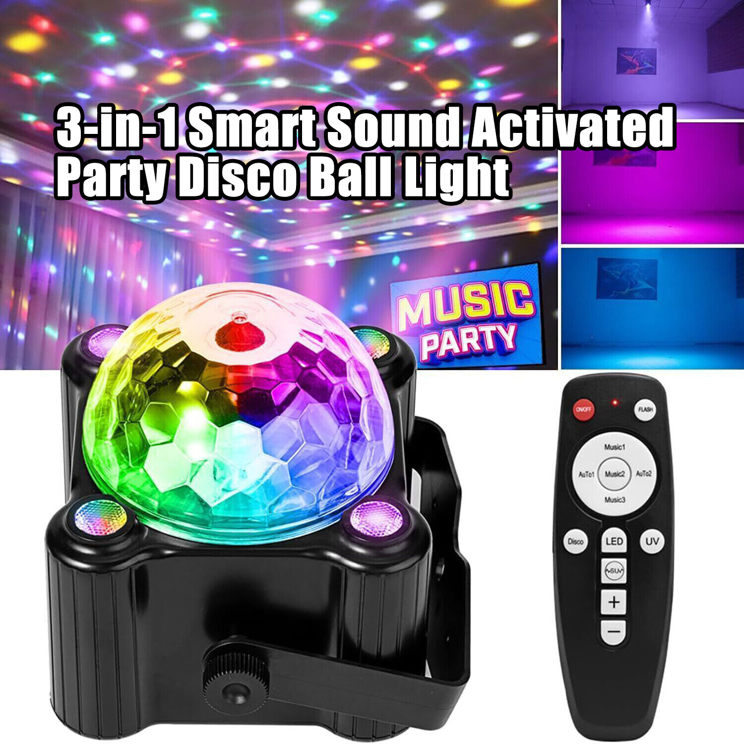 Disco Party Lights Strobe RGB LED Dj Ball Sound Activated Club Dance Stage Light
