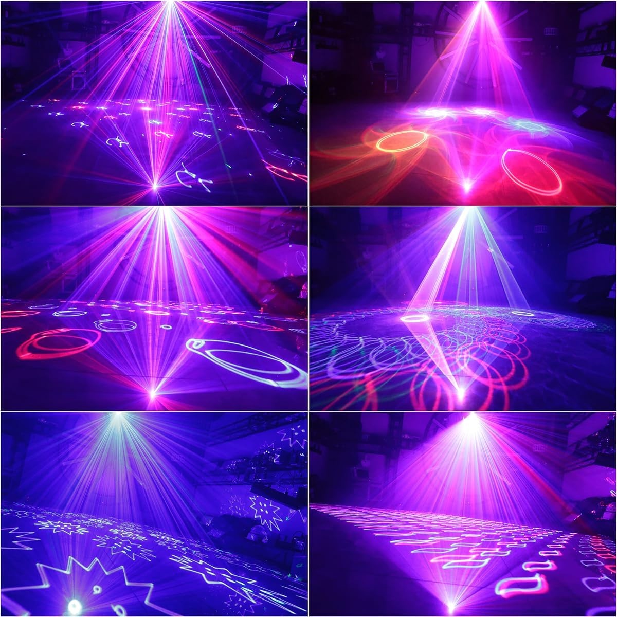 6 in 1 3D Animation RGB Laser Lighting,Sound Activated Beam Effect Pattern Light