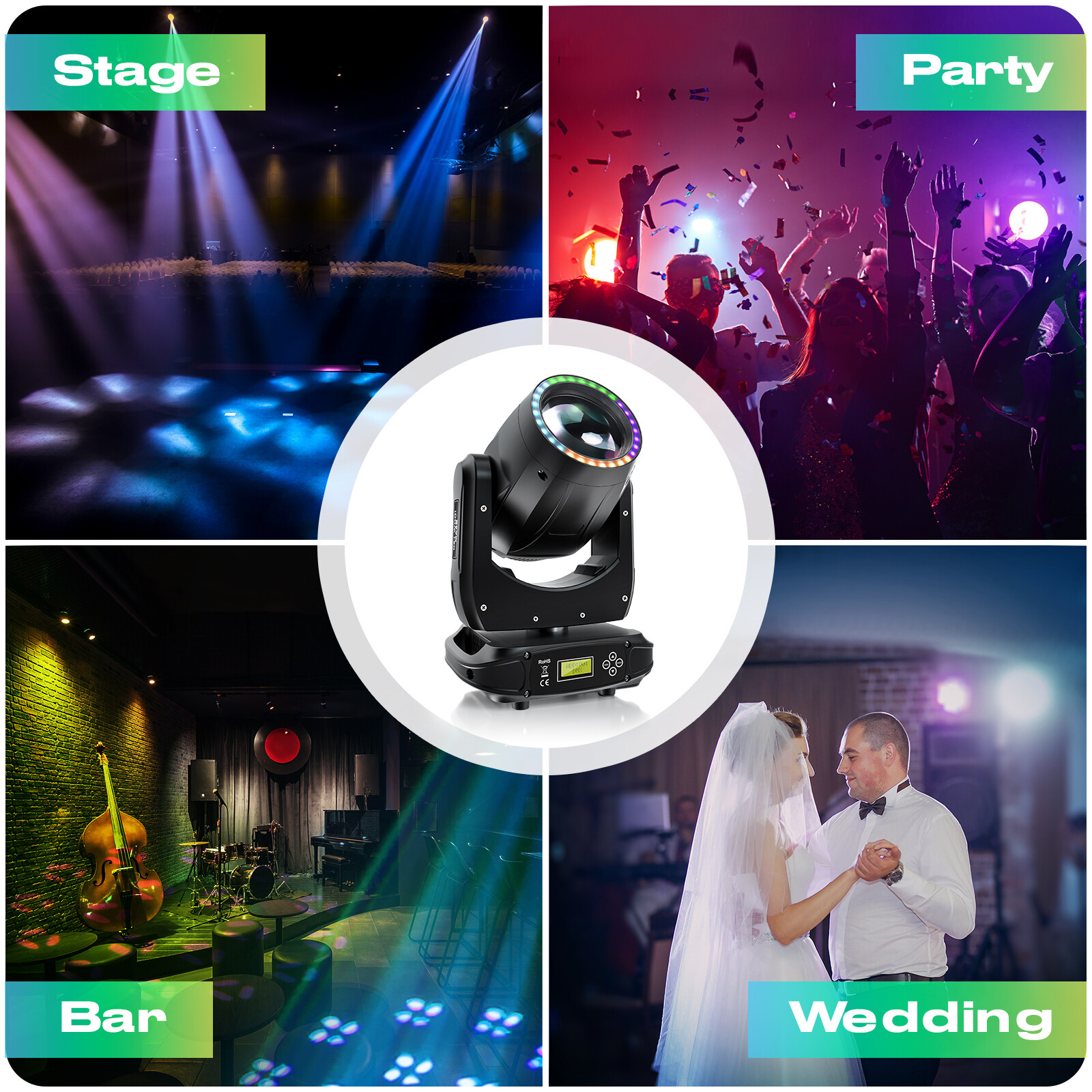 U’King 200W LED Beam Moving Head Light Gobo 8Prism DMX Stage Light DJ Disco Club