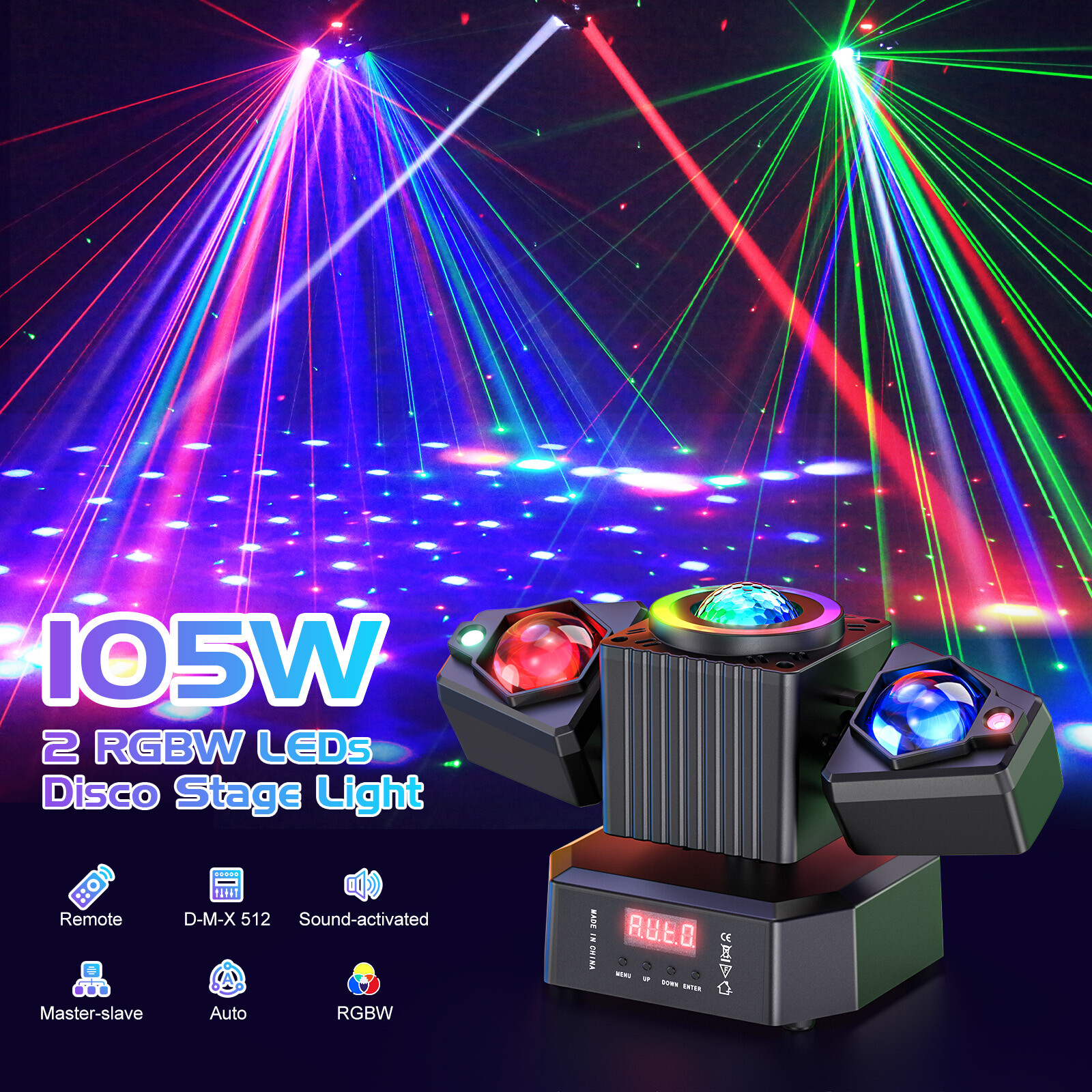 105W Two-armed Stage Light Moving Head Light RGBW 4-IN-1 Lighting Effect Remote