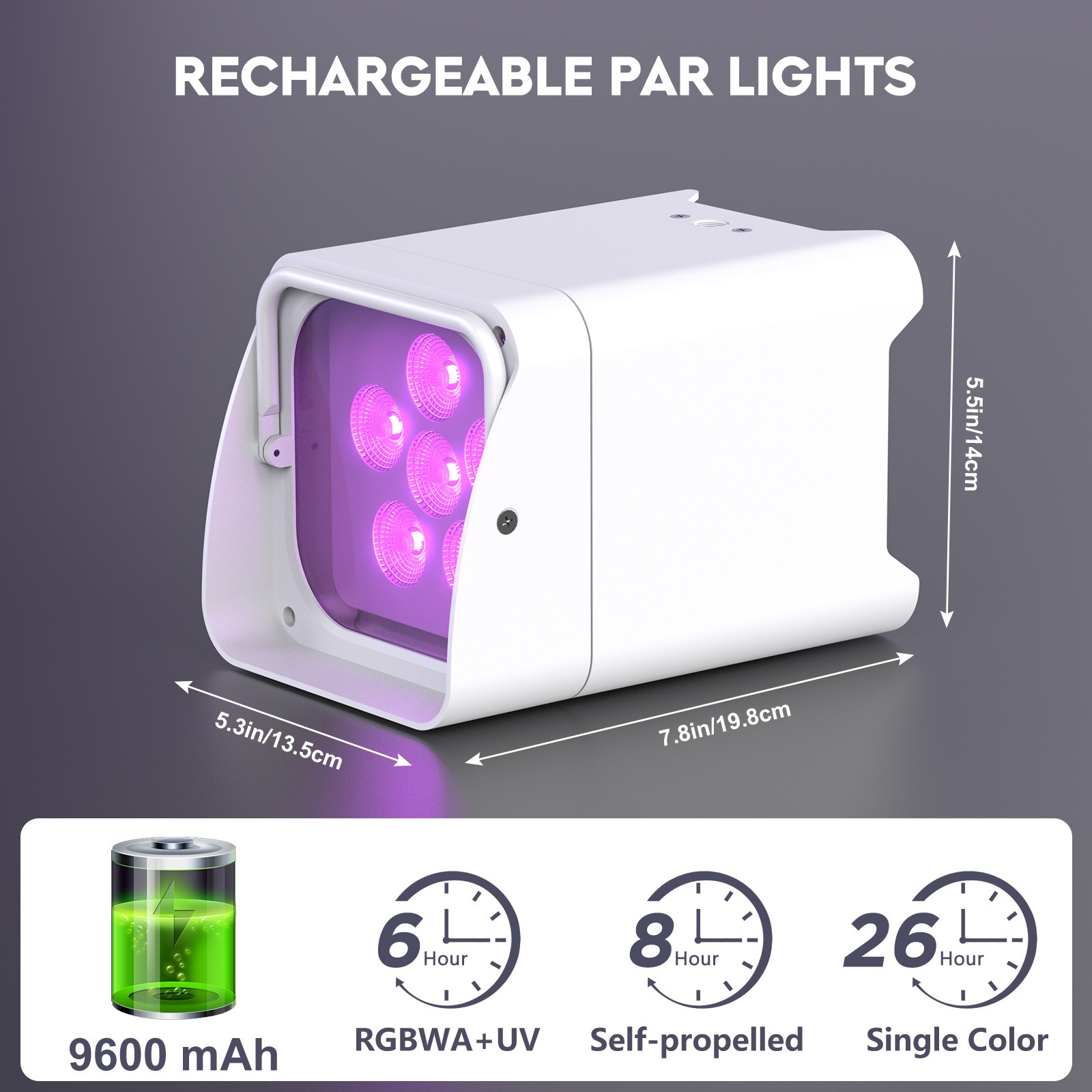 6x18W Battery Powered Stage Uplight, 9600mAh Rechargeable RGBWA+UV Par Can Light