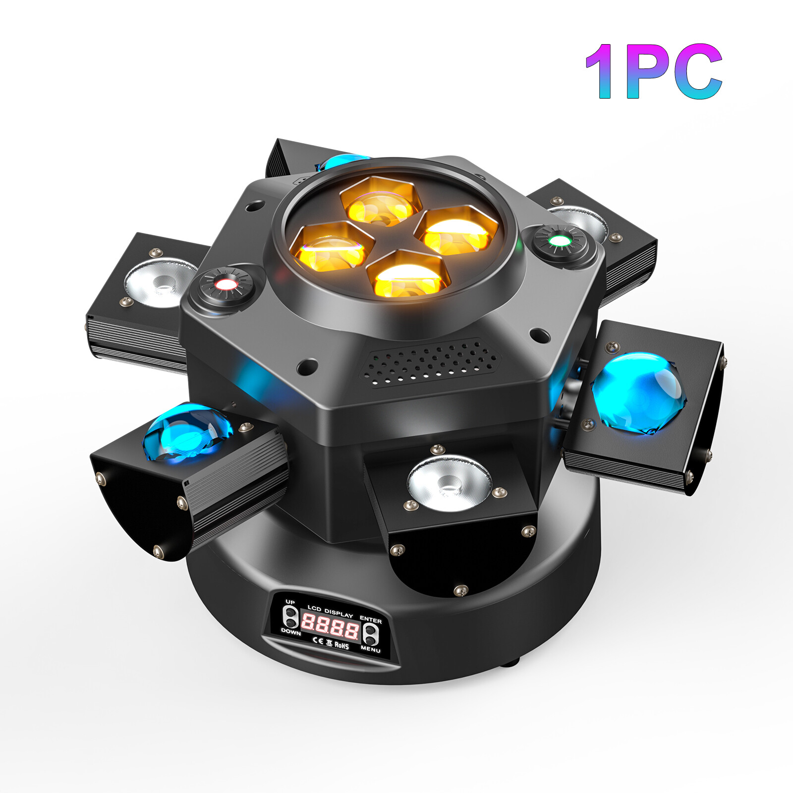6 Arms Bee Eye 10LED Light Stage Moving Head Beam Light Laser DJ Disco Party Bar