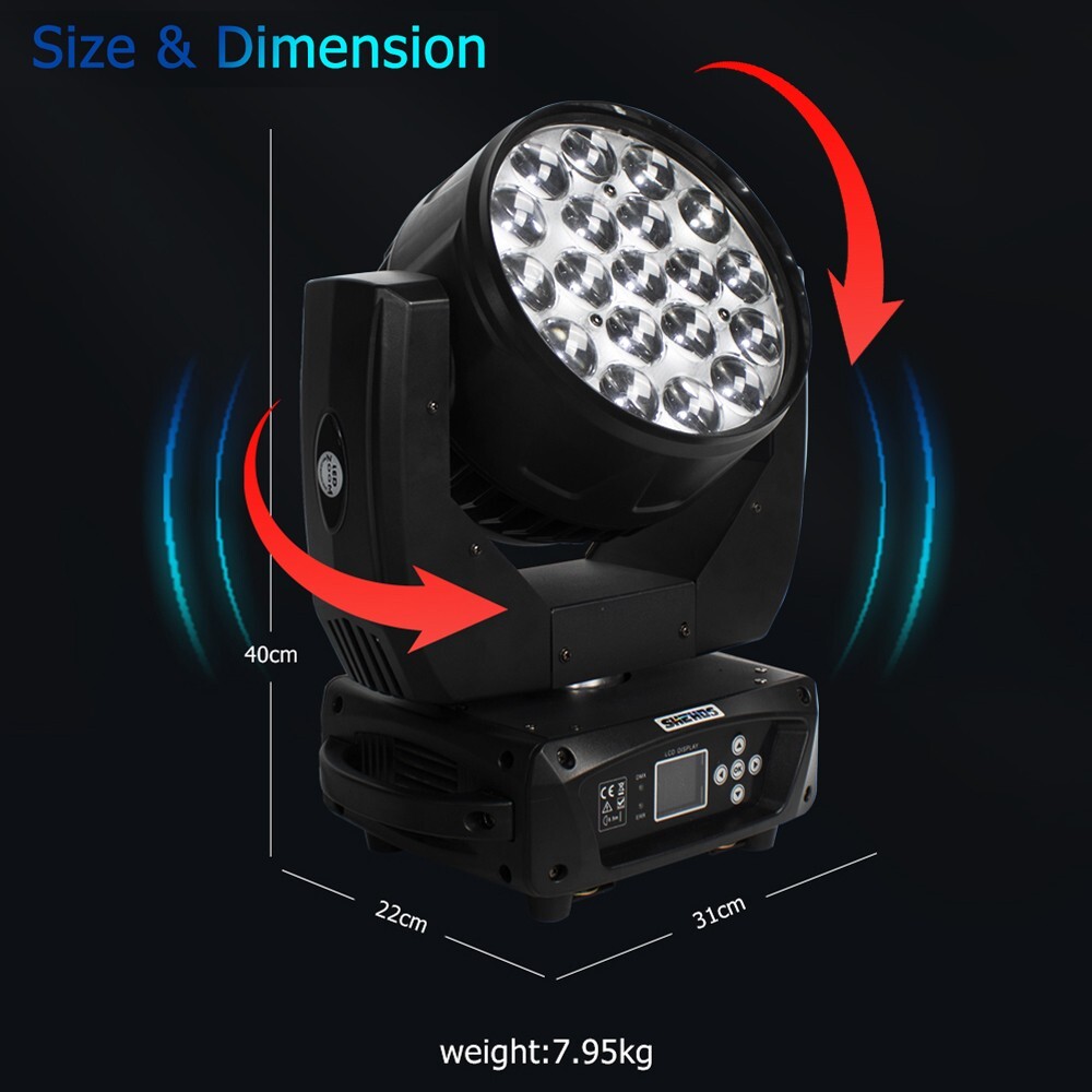 4PCS 19x15W LED Beam Wash RGBW Zoom Moving Head Stage Lighting DJ Party Show Bar