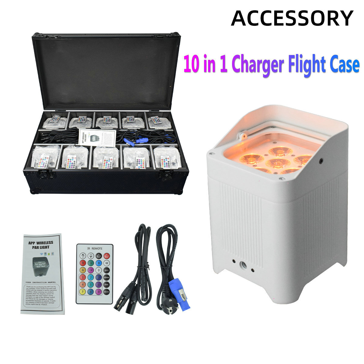 20PCS LED Uplight Par LIght 6 x 18W RGBAWUV Battery Powered 2 Charge Flight Case