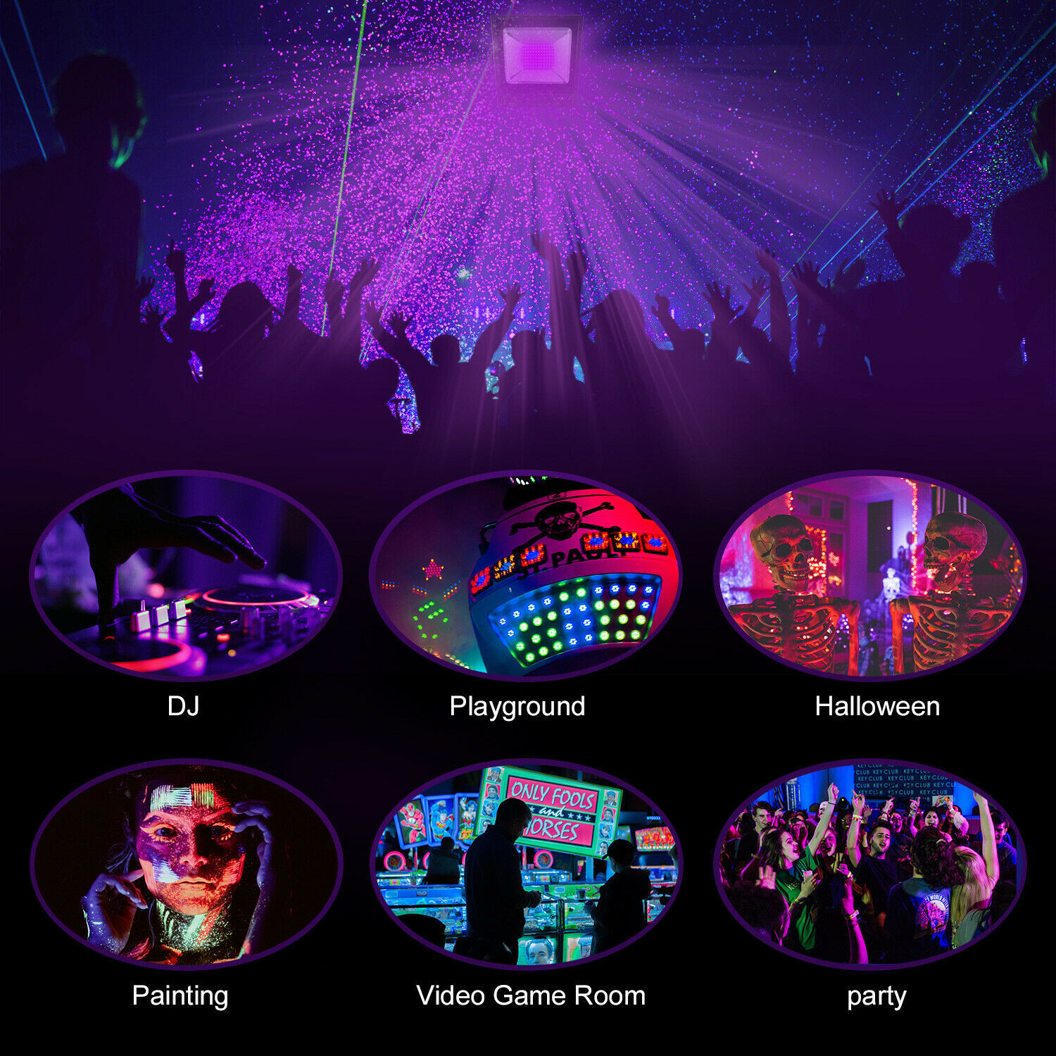 80W 100W 150W LED UV Black Light Glow Party Stage DJ Club Floodlight+ Free Tapes