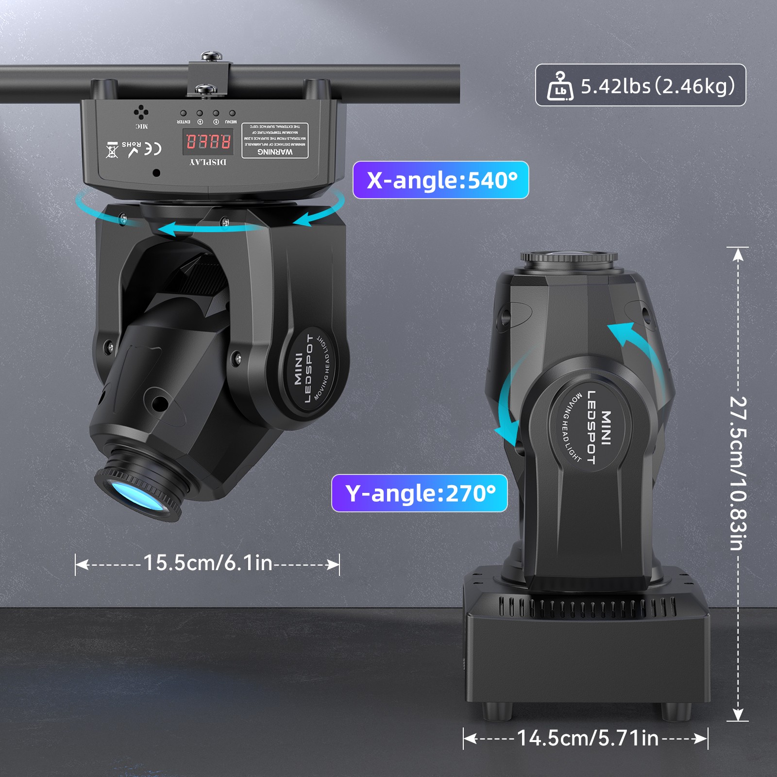 UKING 150W WLED Moving Head Stage Light 8Gobo LED DMX DJ Disco Show Party Light