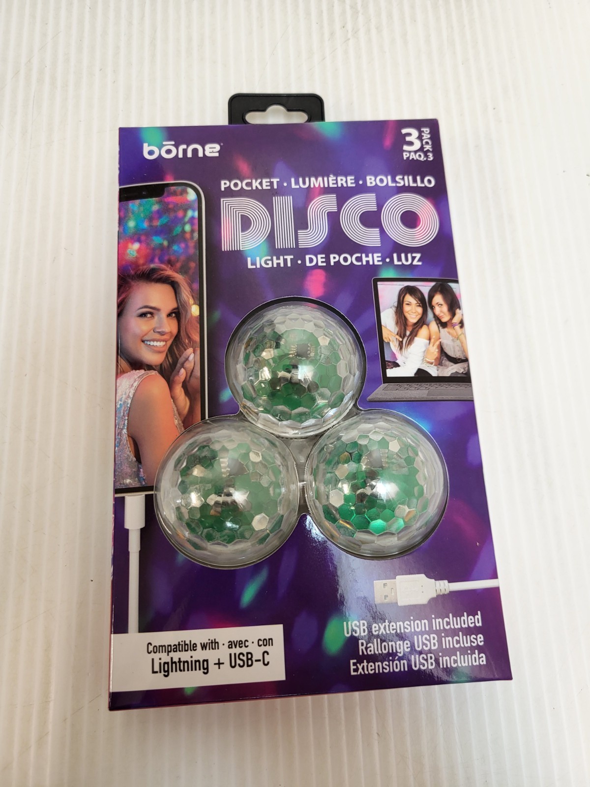 Borne Pocket Disco Effect Light 3-Pack LED Multicolor USB Lightning Extensions