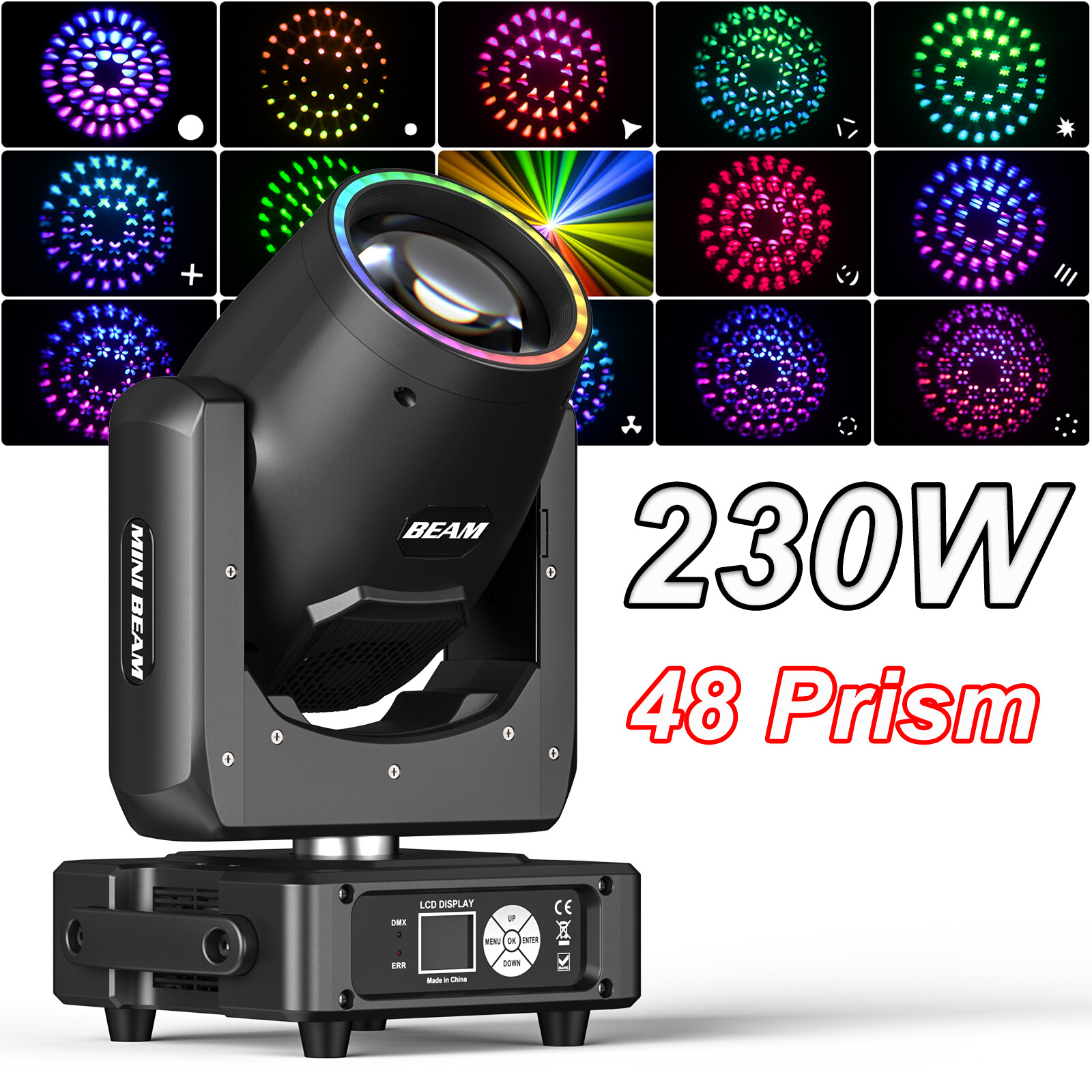 230W LED Moving Head Lights 48 Prism RGBW Gobo Beam Stage Light Disco Halloween