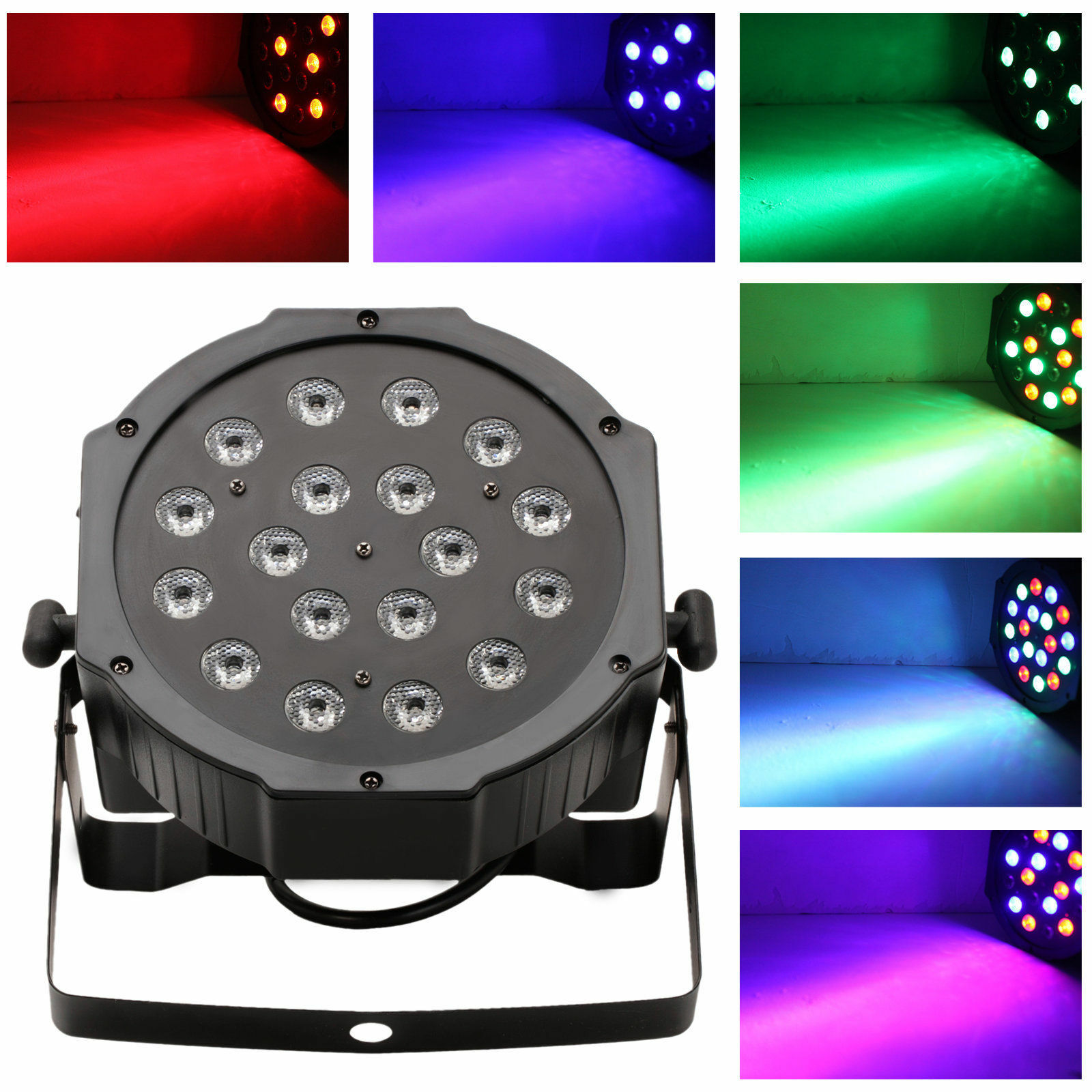 18W 7 Channel RGB LED Flat PAR DMX Control Club DJ Stage Effect Light Party Xmas