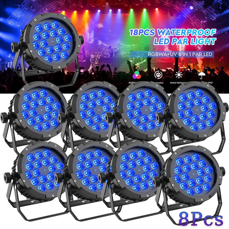 8x 270W Waterproof 18LED Par Light RGBWA+UV 6 in 1 Dmx Stage Wash Light DJ Bar