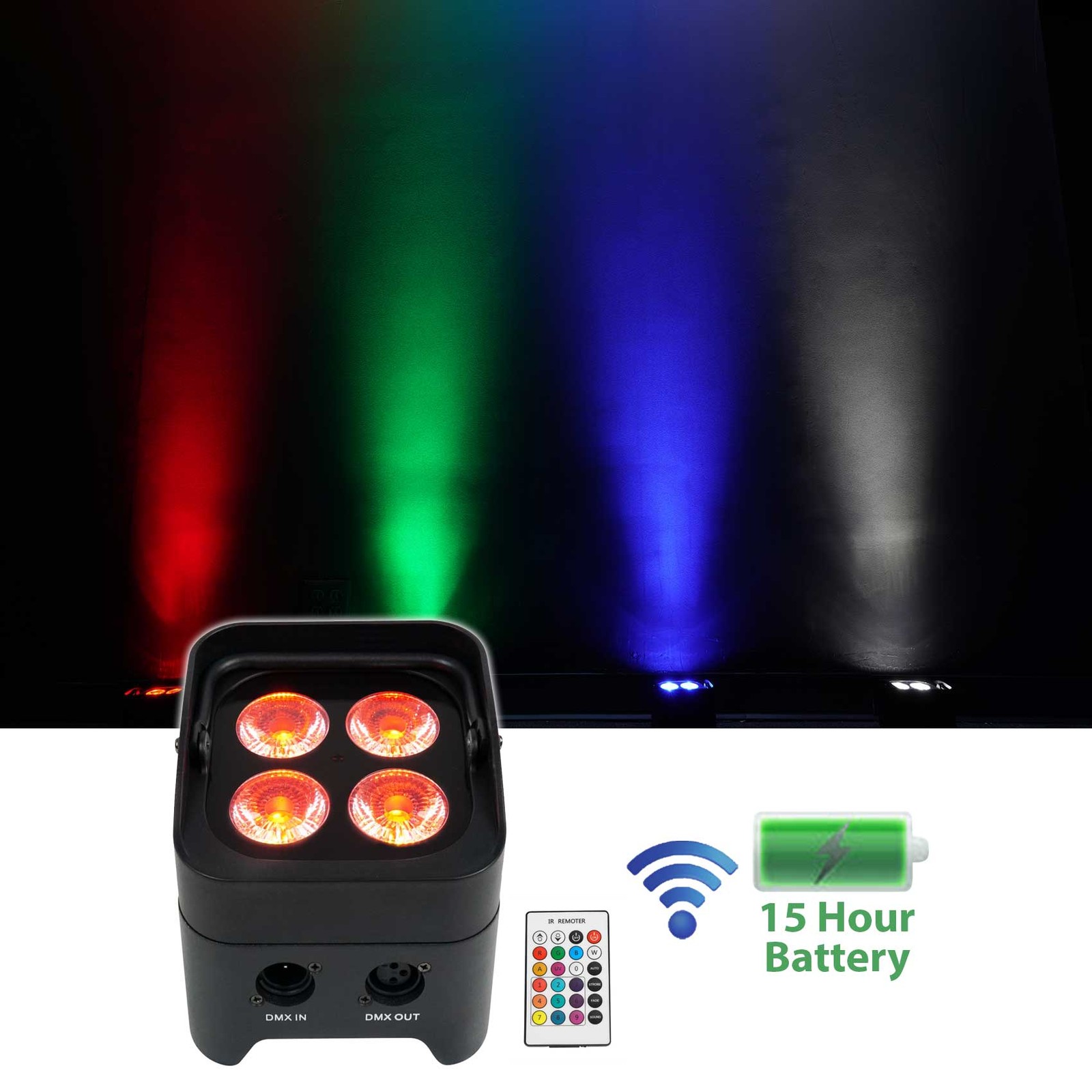 (8) Rockville BEST PAR 50 Battery Wash Lights Wireless DMX+384 Ch. Controller