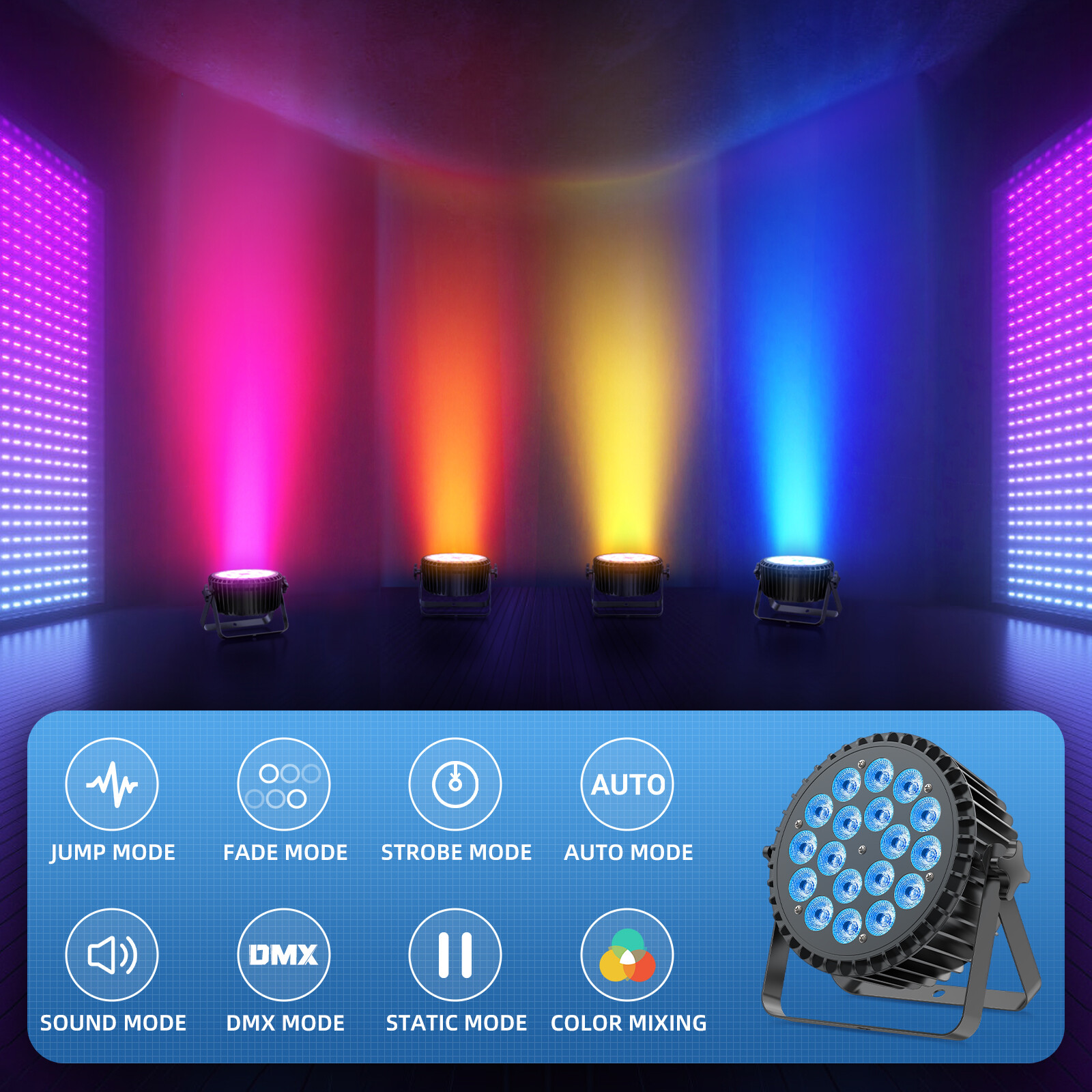 270W PAR Lights RGBWA UV 18LED Stage Lighting DJ Disco Party Club Show Light DMX
