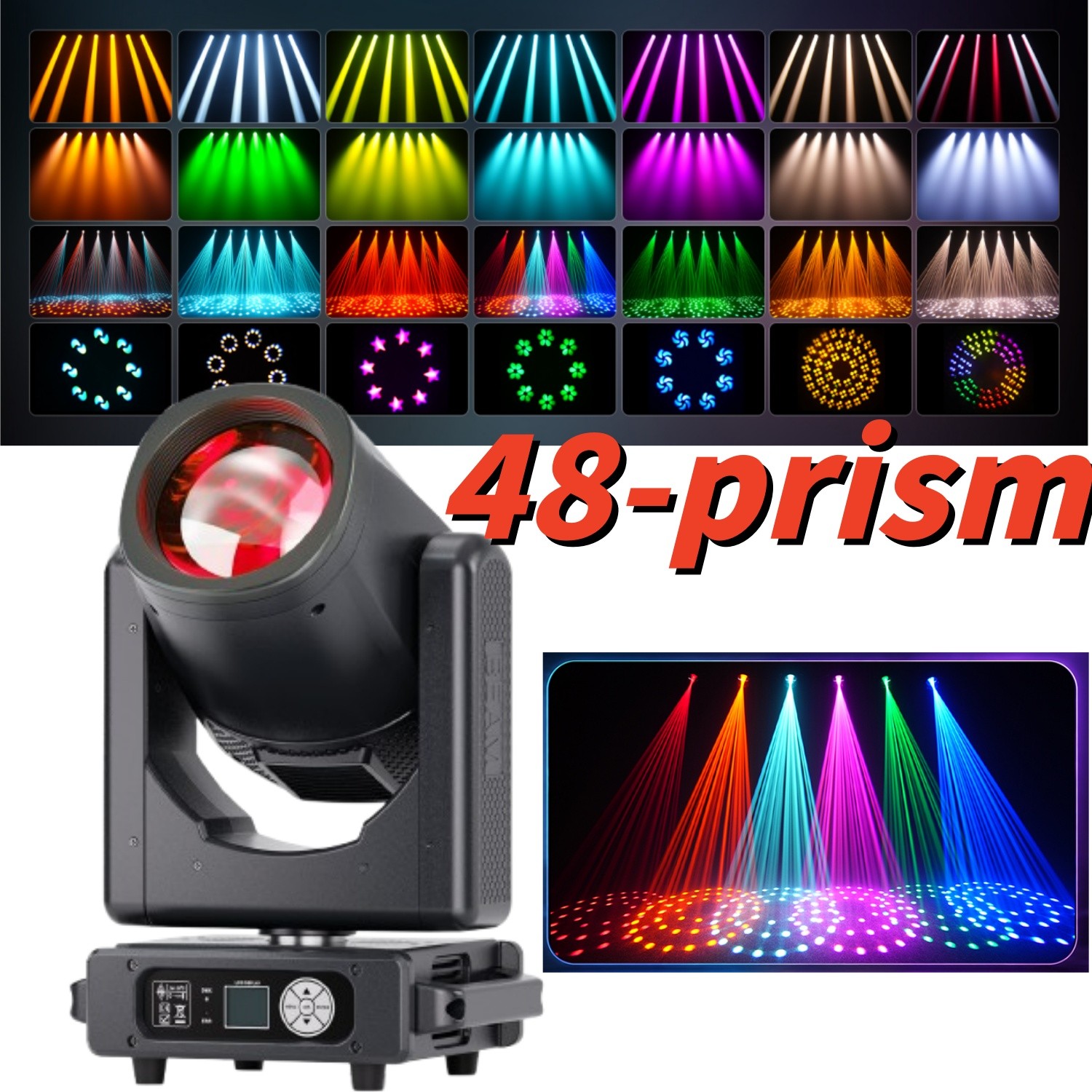 UKING 345W LED Beam Moving Head 48Prism 13 GOBO Stage Light DMX DJ Spot Party