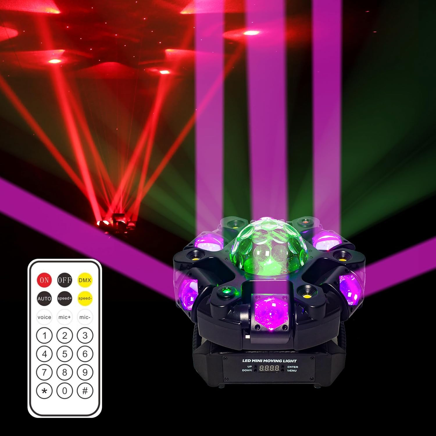 Moving Head DJ Light RGBW 120W Color-Changing Glowing Magic Ball, Red Green Star