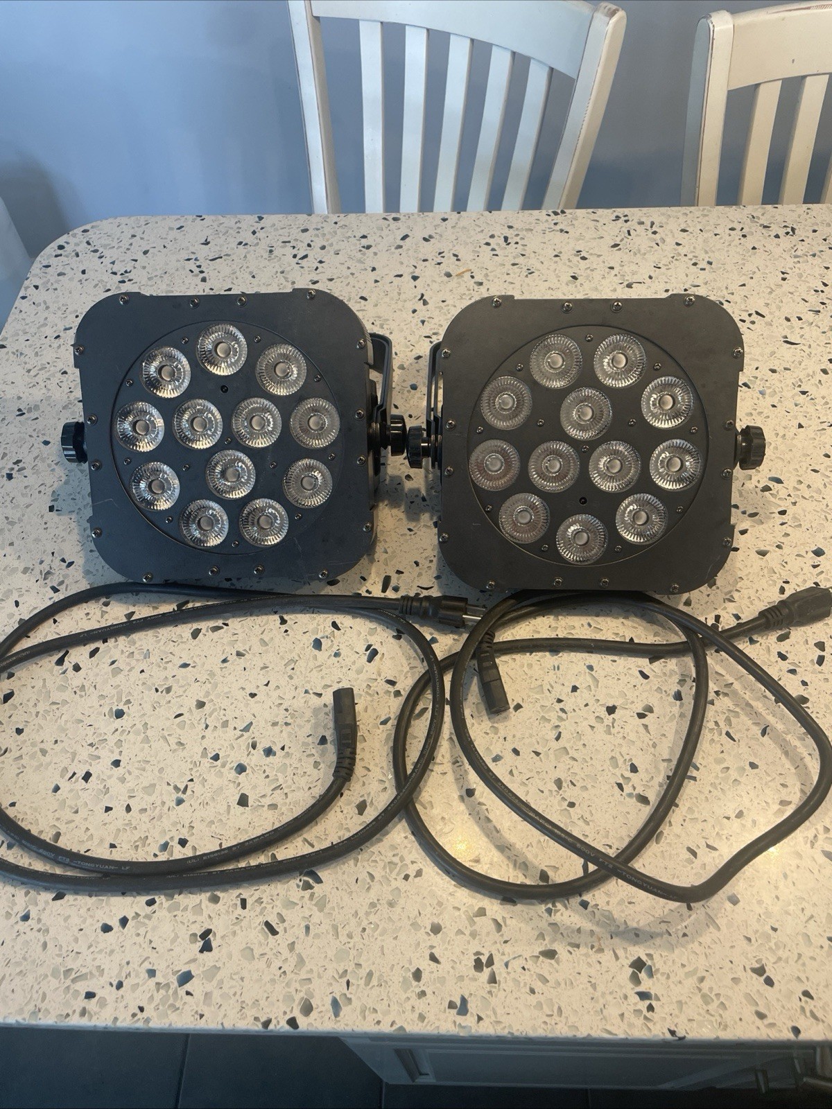 Two American DJ Flat Par QA12X LED Stage Lights w/ Power Cable Incl