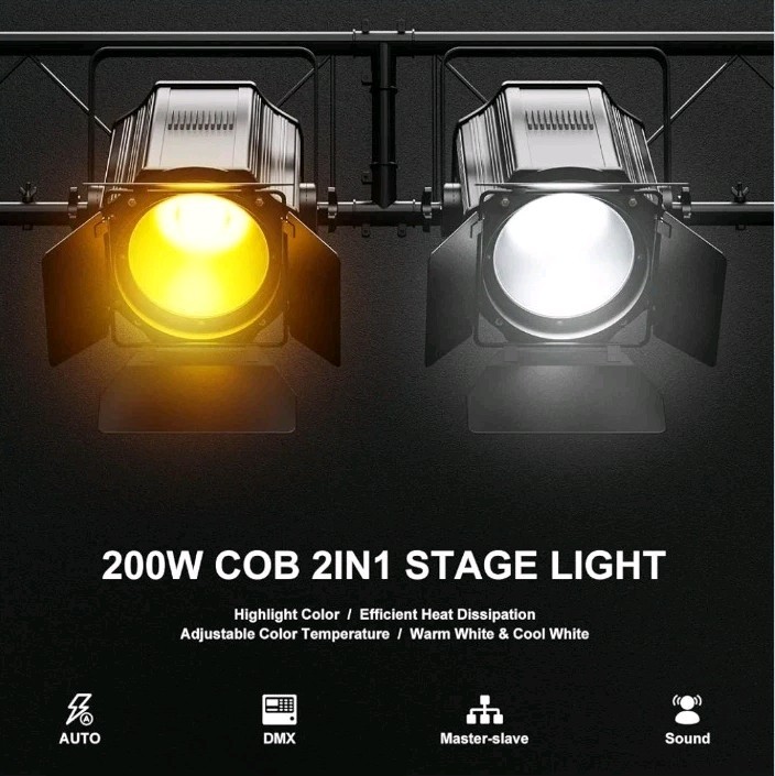 Stage Light With Barn Doors 200W Cob LED 2 In 1 Cool White & Warm White