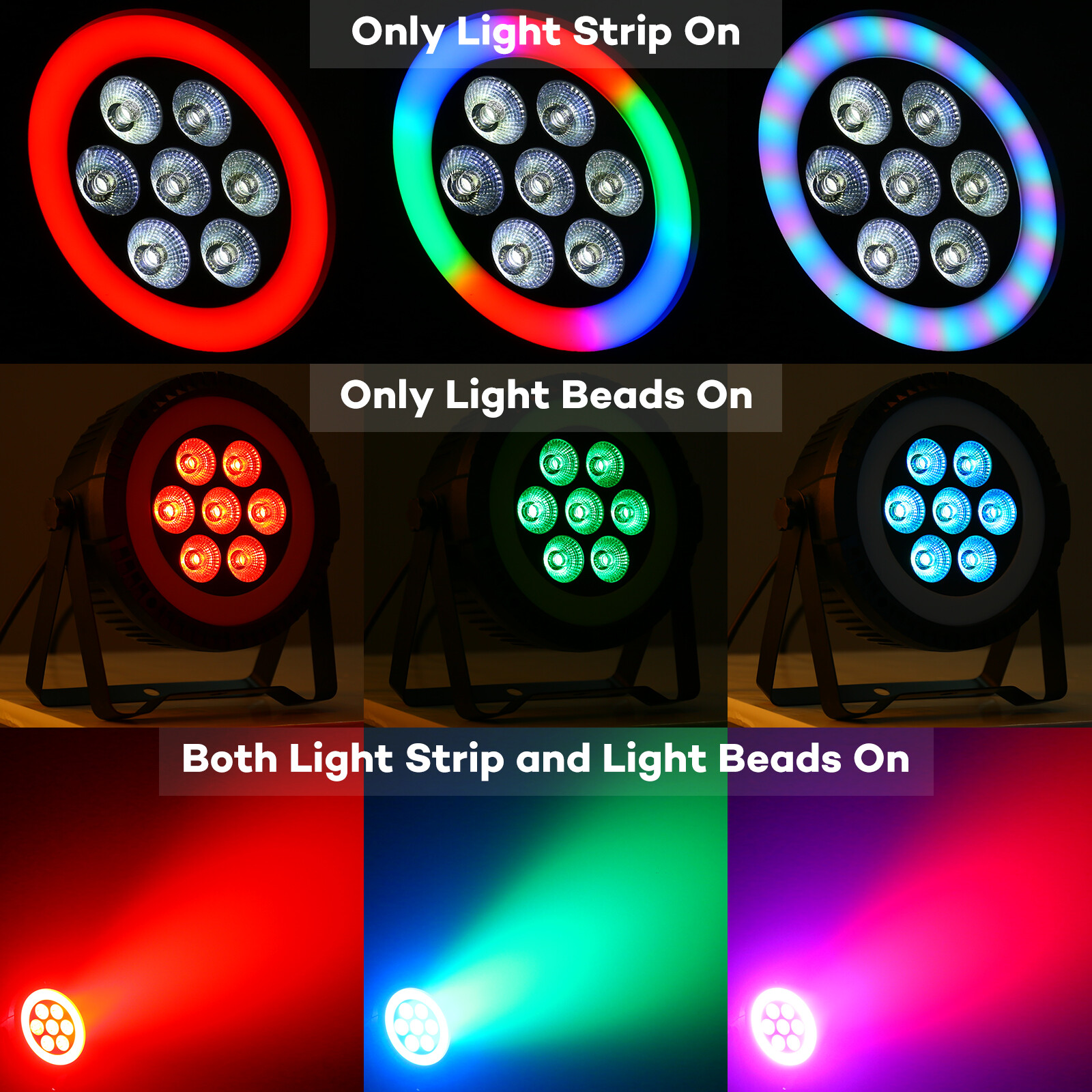 4PCS 7LED Par Can RGBW Stage Lighting DMX512 Sound Remote DJ KTV Party Disco