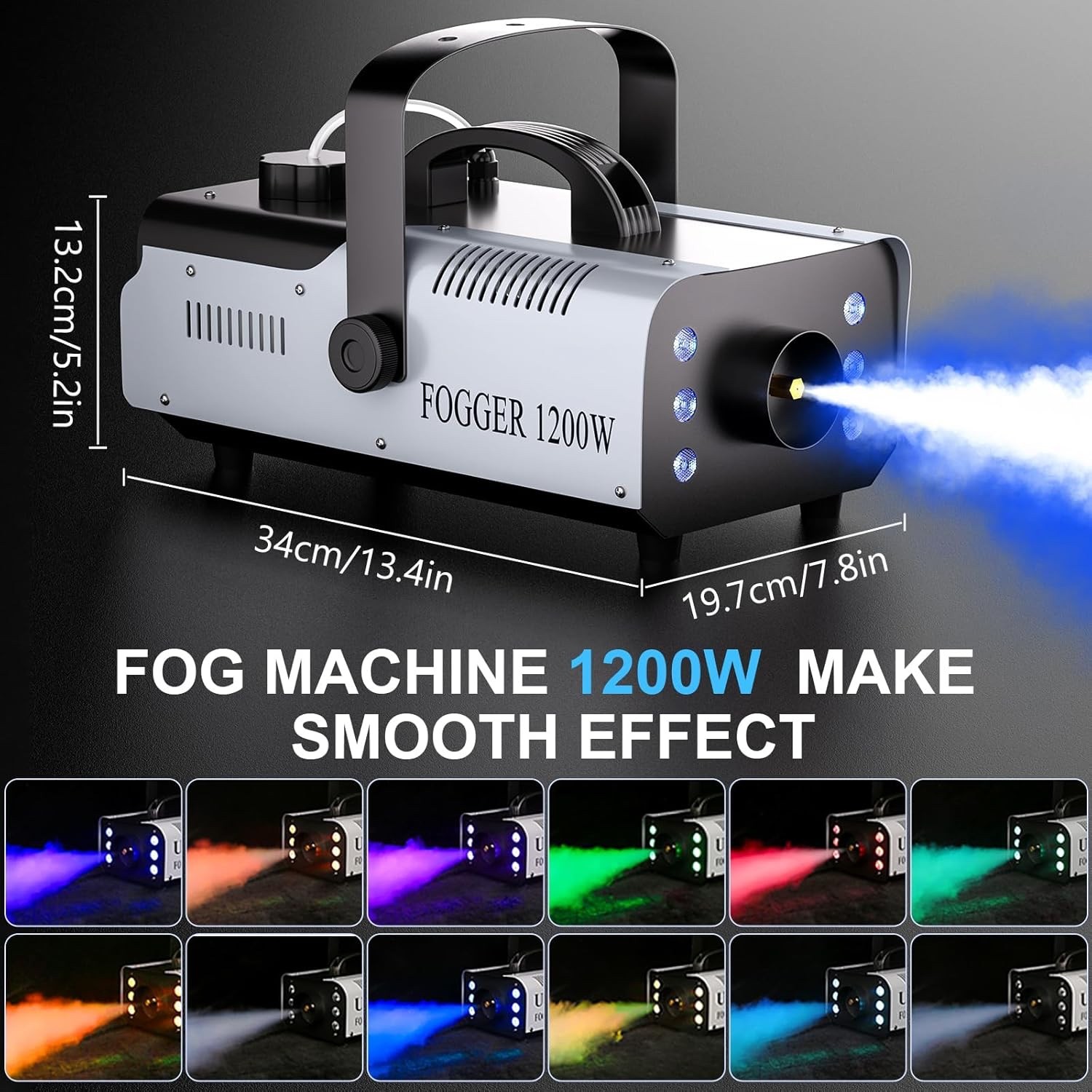 1200W Fog Machine with RGB 6LEDs Lighting Smoke Haze Generator Stage Effect E…