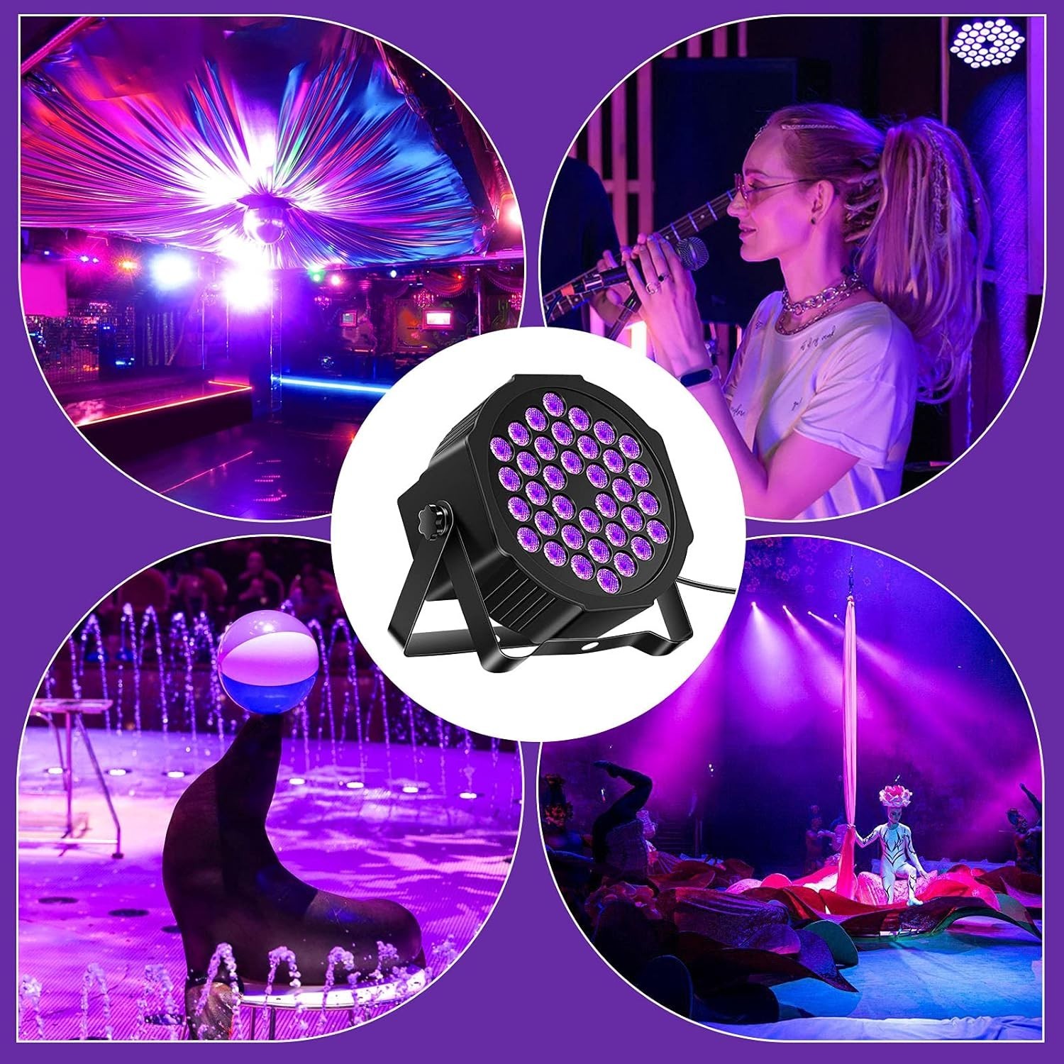 36LED Black Lights, 72W UV Blacklights Stage Lights with Glow in The Dark Par…