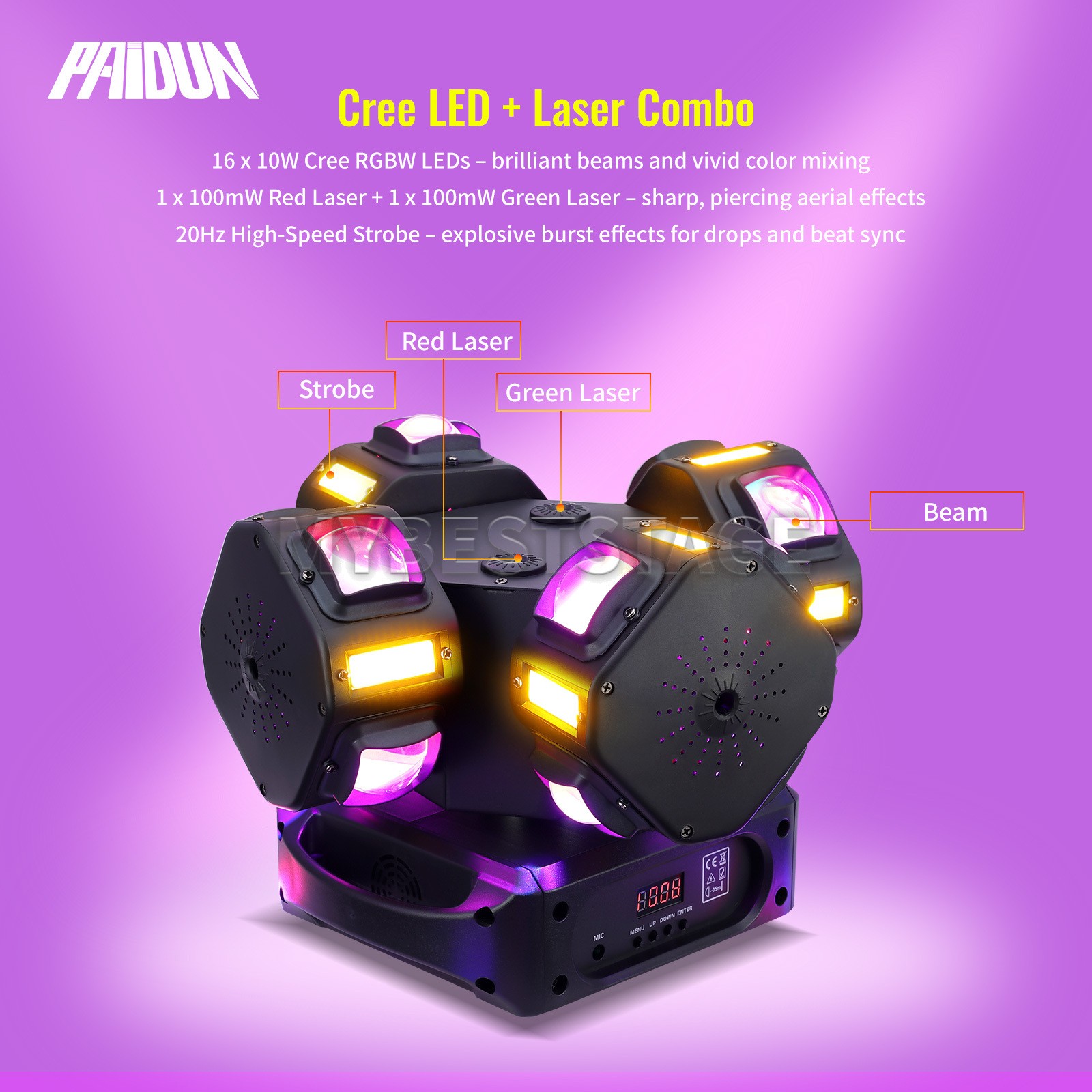 PAIDUN 200W 4Head Rotation Beam Moving Head Laser Light Strobe Disco Show KTV DJ