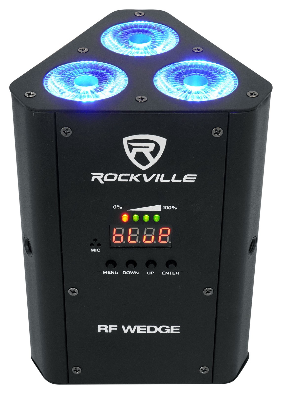 (8) Rockville RF WEDGE BLACK RGBWA+UV Wireless DMX Up Lights+384 Ch. Controller