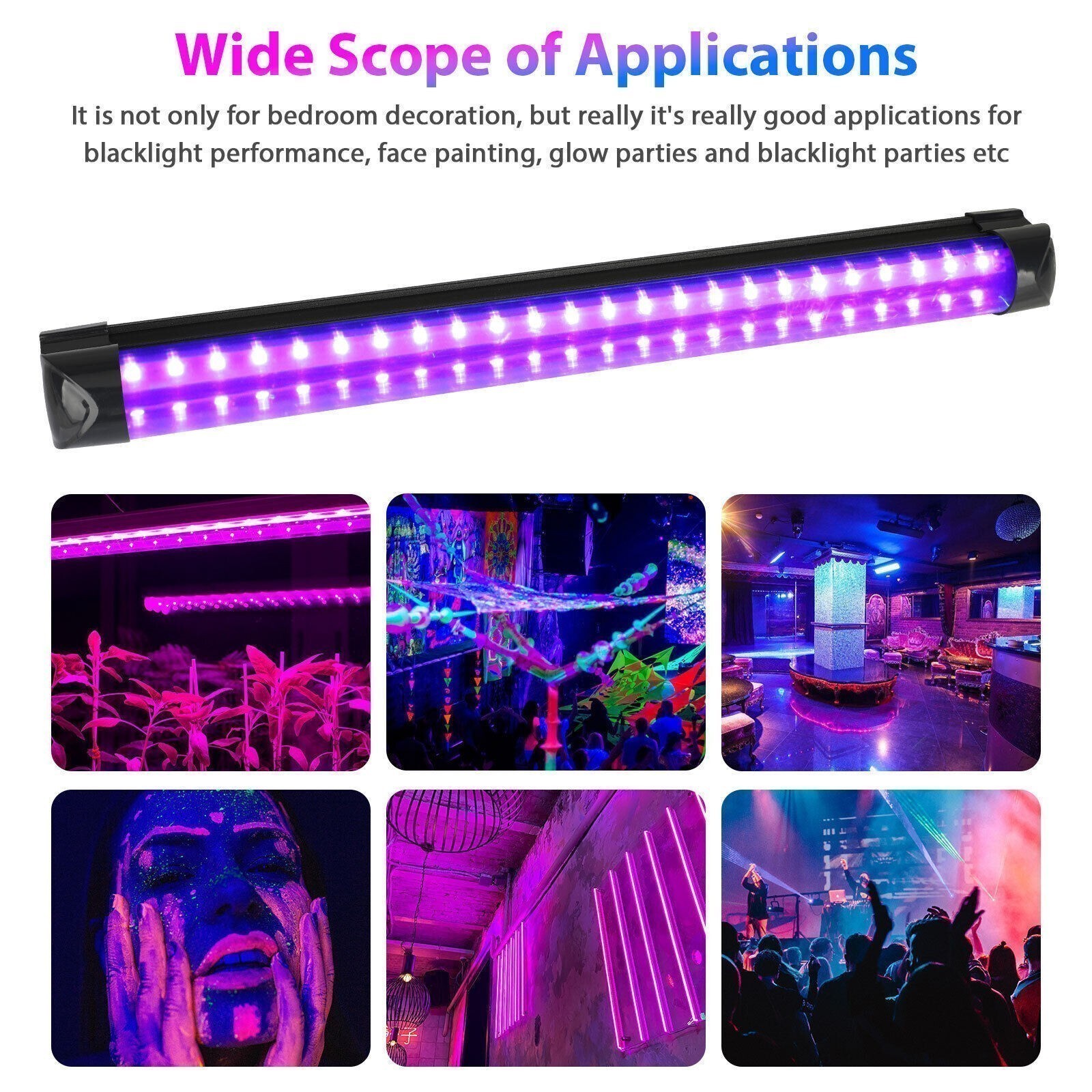 2Pcs 48LED UV Black Light Bar Fixtures Ultraviolet Lamp Strip US Plug Party Club