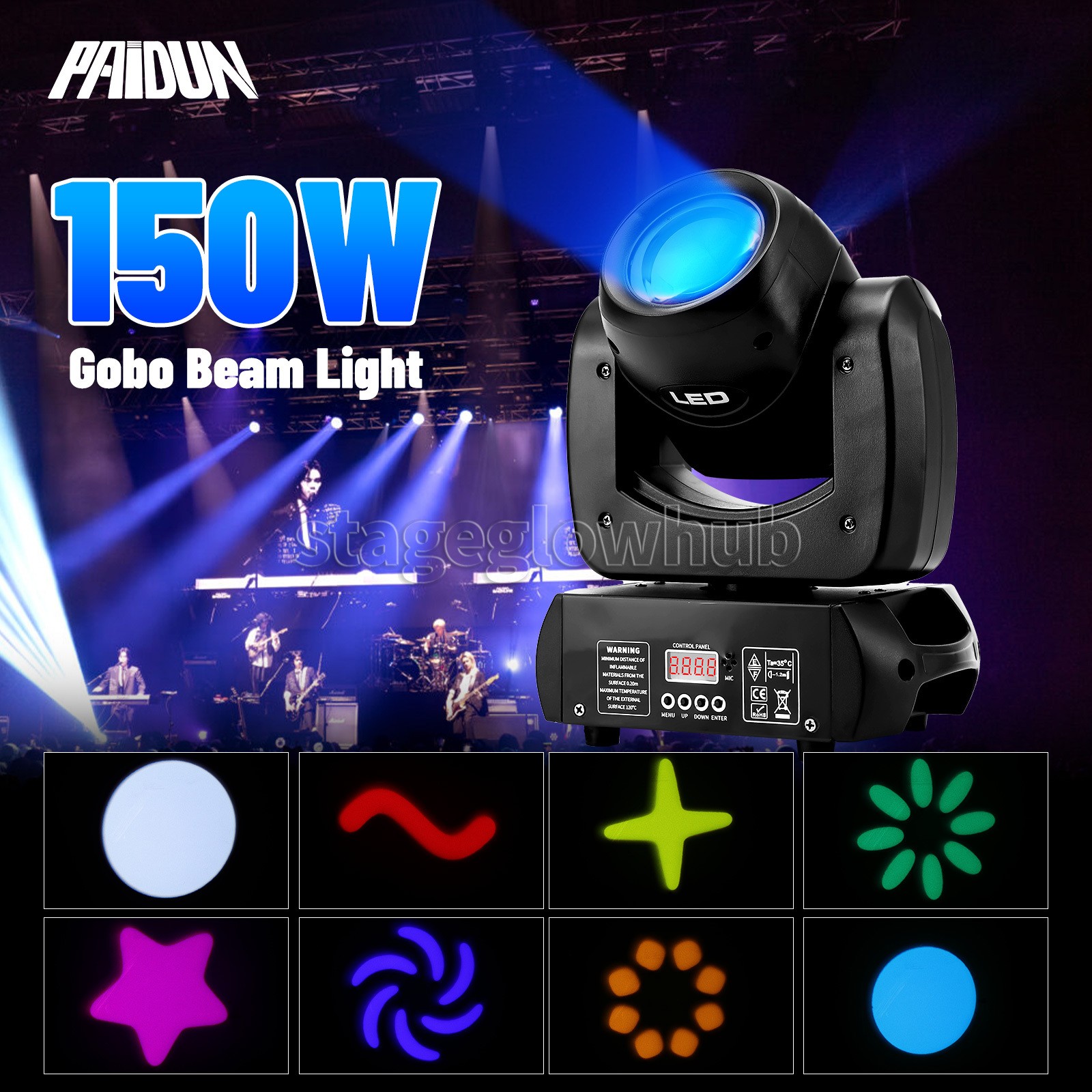 PAIDUN 150W Gobo Wash Beam Moving Head Light 18Prism Strobe DJ Club Disco Bar