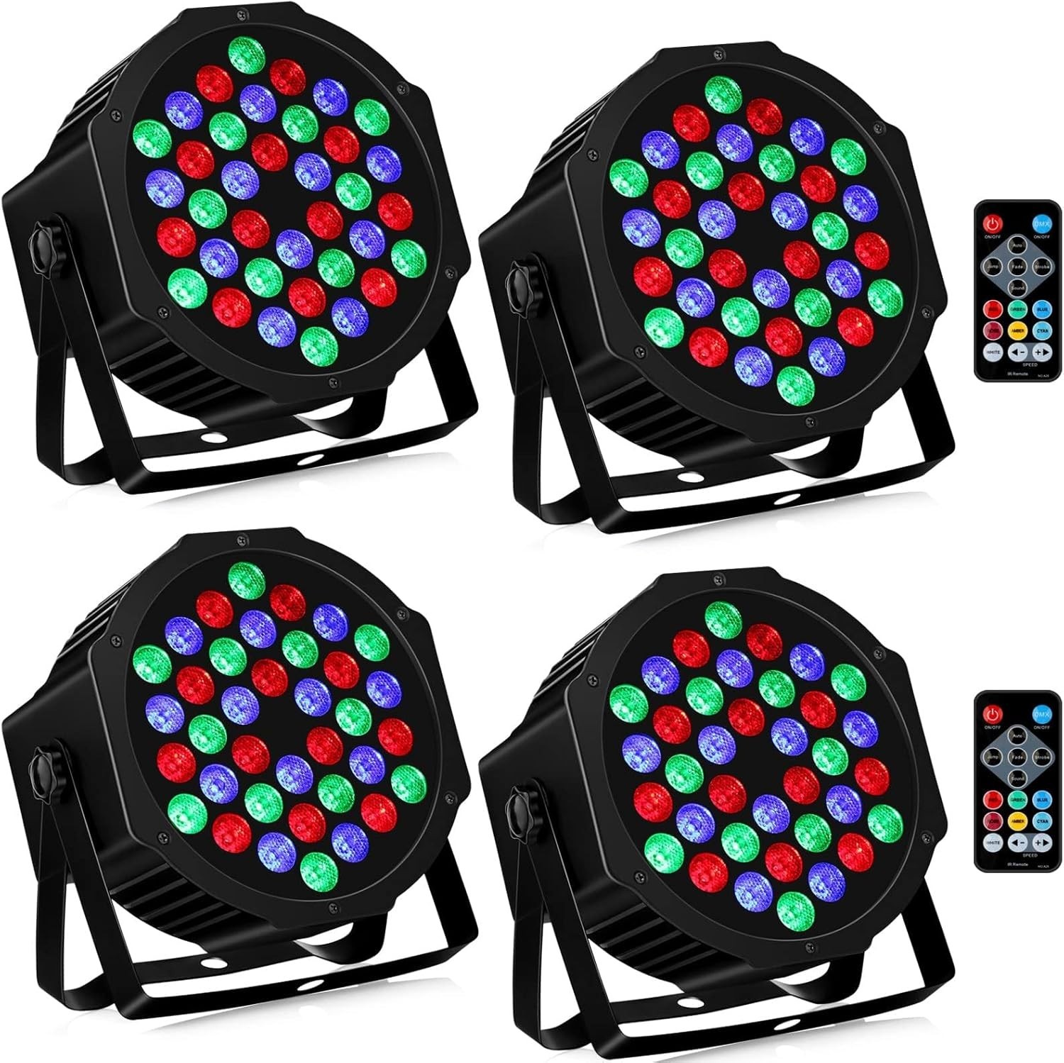 36LEDs Stage Par Lights 4-Pack: 36W RGB Color Changing – Remote DMX Control -…
