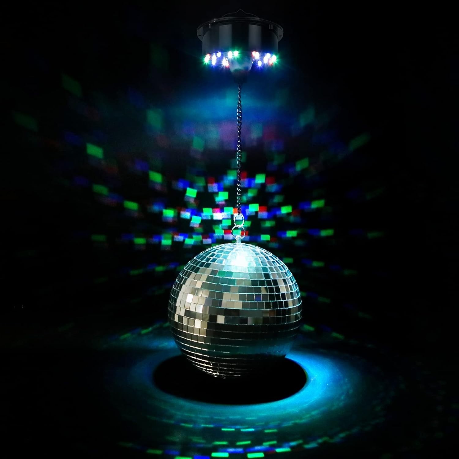 Durable 8″ Mirror Disco Ball with Rotating Motor & 18 LEDs for Stunning Effects