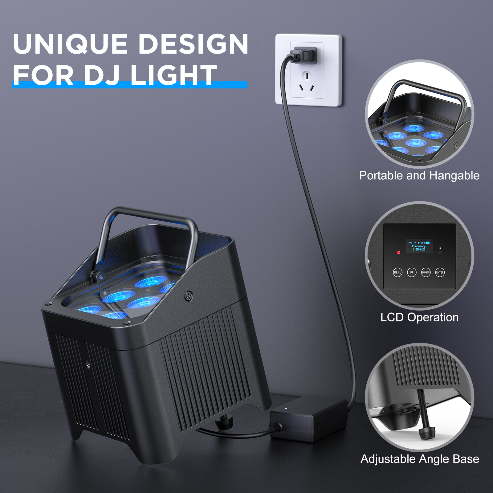U`King 225W 9LED Waterproof Wireless Par Light Battery DMX RGBWA+UV Led Uplights