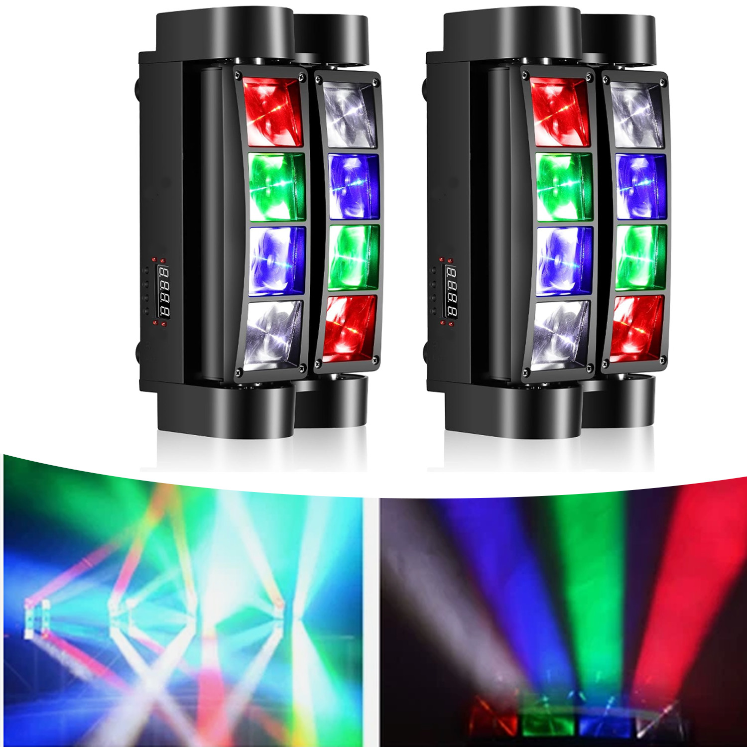 2PCS 80W 8LED RGBW Spider Moving Head Stage Lighting DMX Disco DJ Lighting Party