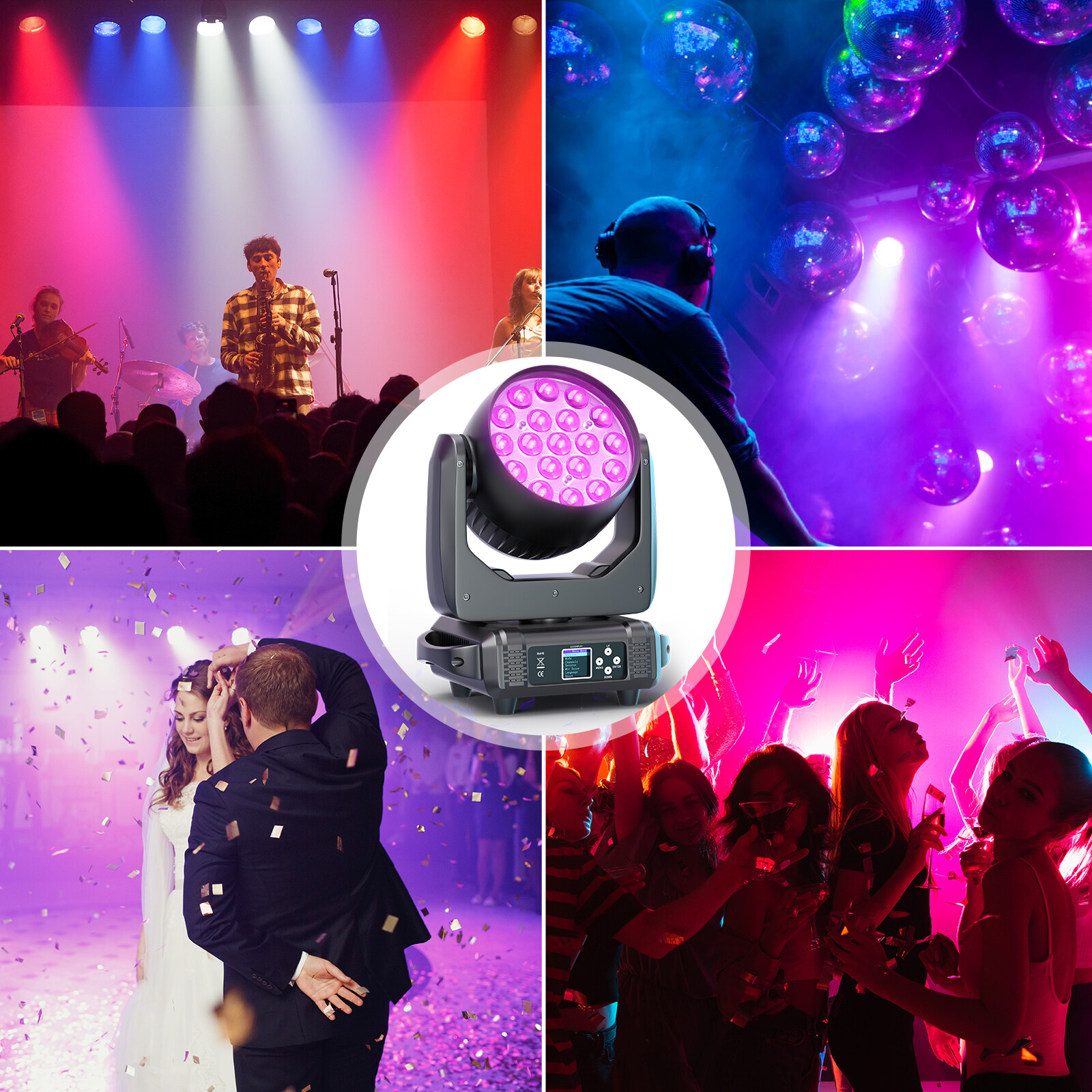 DMX 19x15W RGBW 4-in-1 LED Wash Zoom Moving Head Beam Light DJ Disco Stage Light