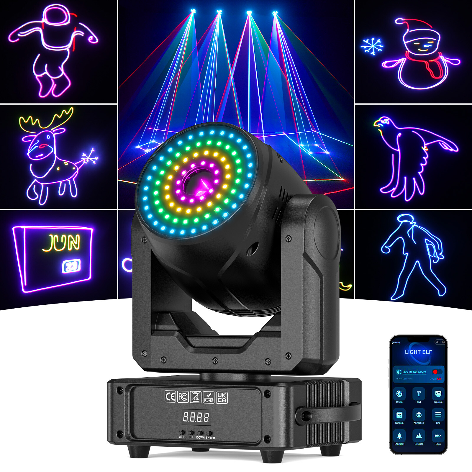 4PCS UKING 3D Laser Animation Moving Head Light Full-Color Effect Stage DJ Beam