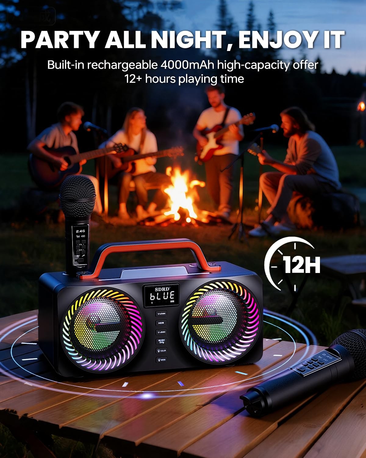 Karaoke Machine for Adults & Kids, Portable 80W Bluetooth Speaker – 2 Wireles…